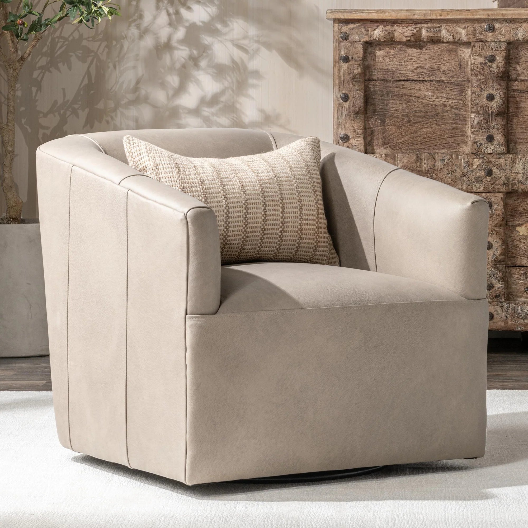 Fosca 29" Top Grain Leather Swivel Chair - Cashmere
