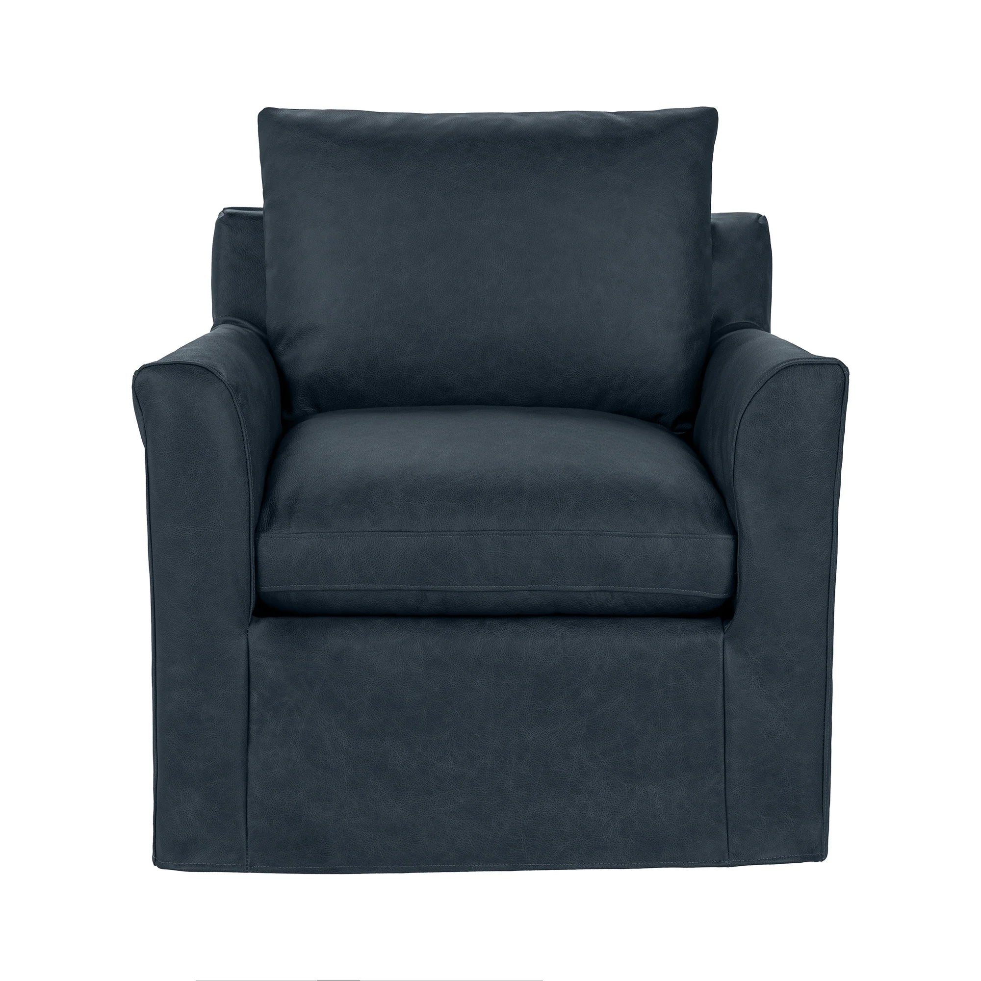 Eliam 34" Top Grain Leather Swivel Chair - Navy