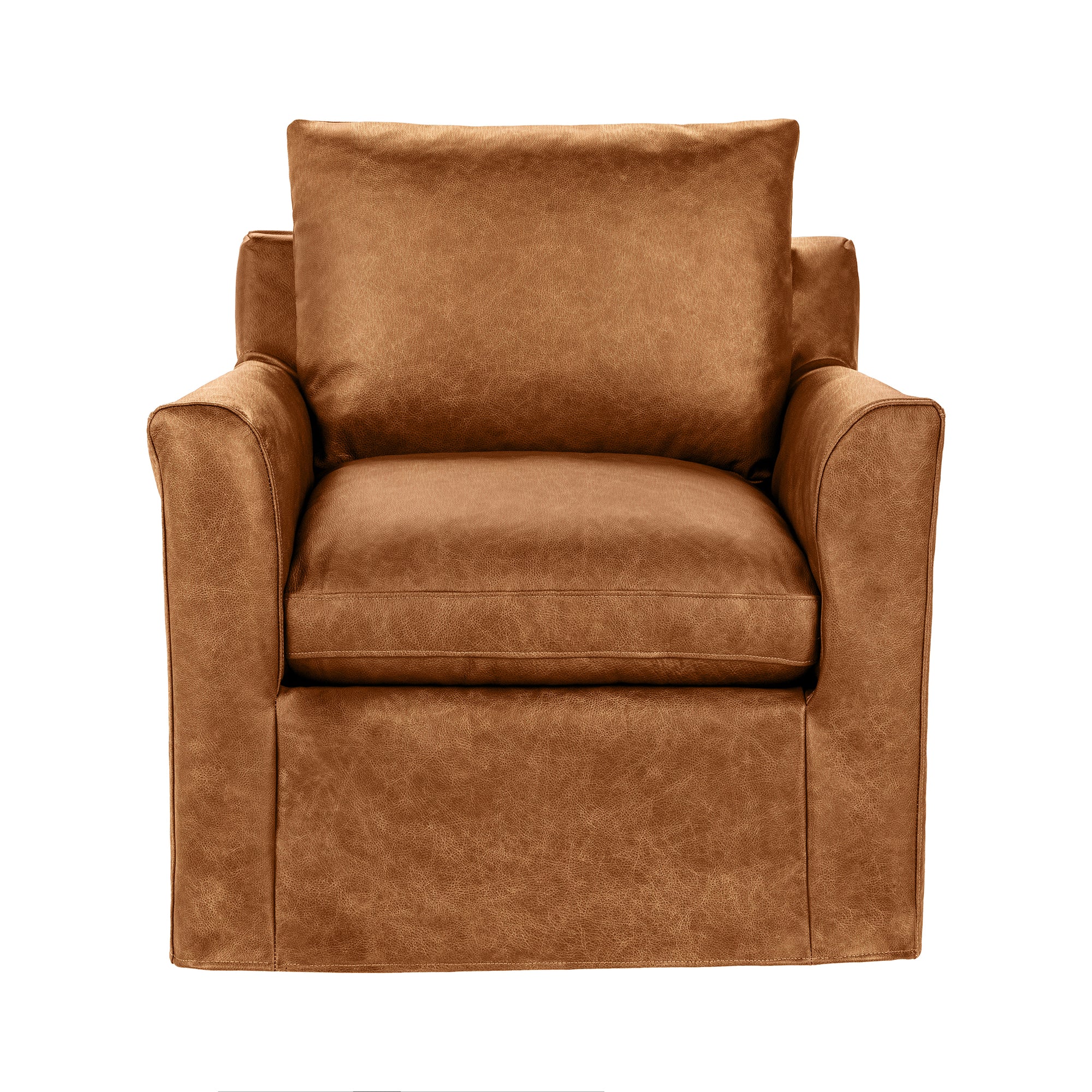 Liam 34" Top Grain Leather Swivel Chair - Saddle