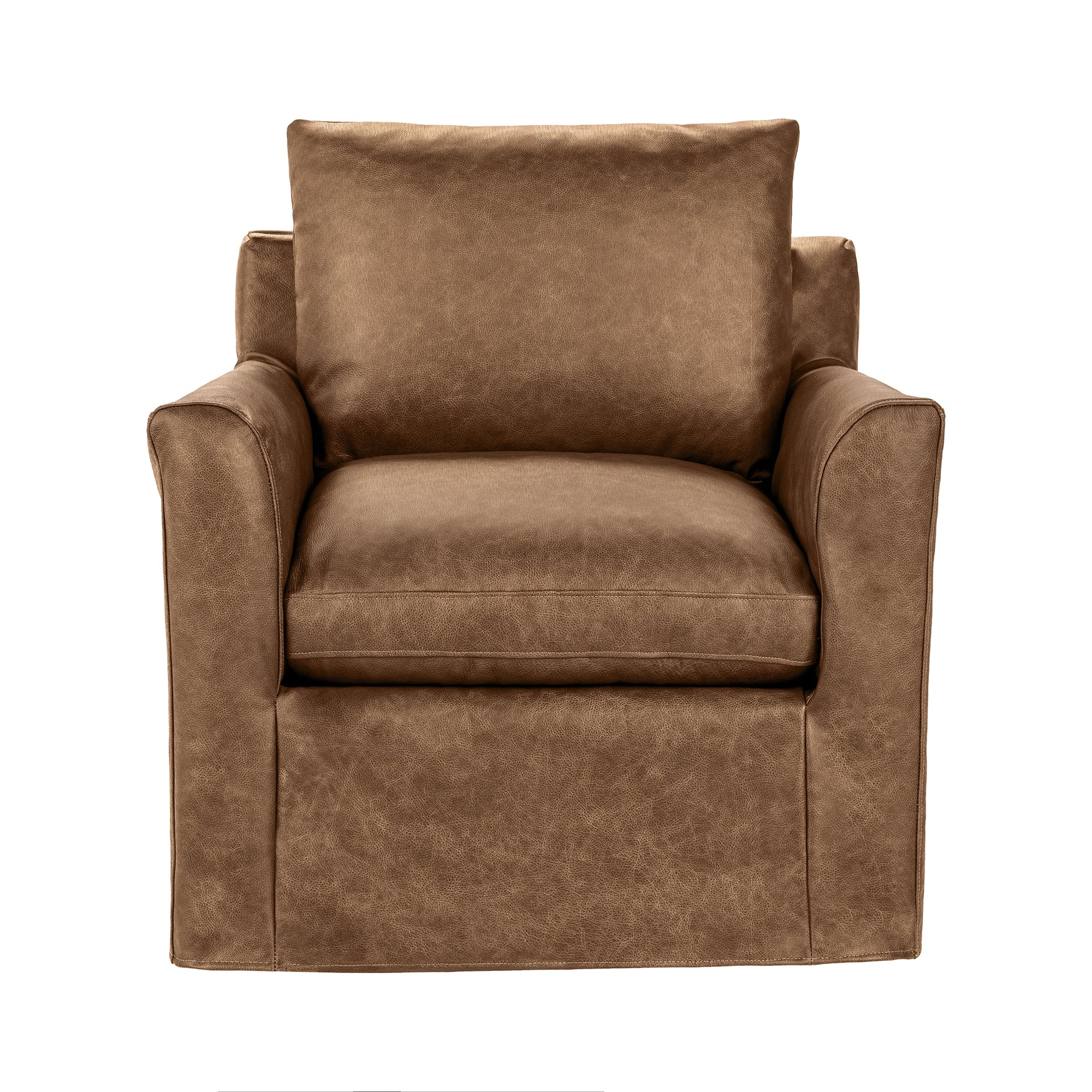 Eliam 34" Top Grain Leather Swivel Chair - Sand