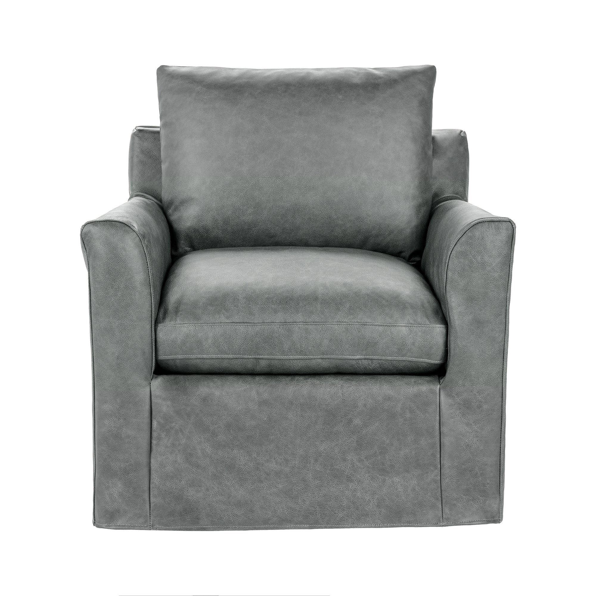 Eliam 34" Top Grain Leather Swivel Chair - Frozen Valley