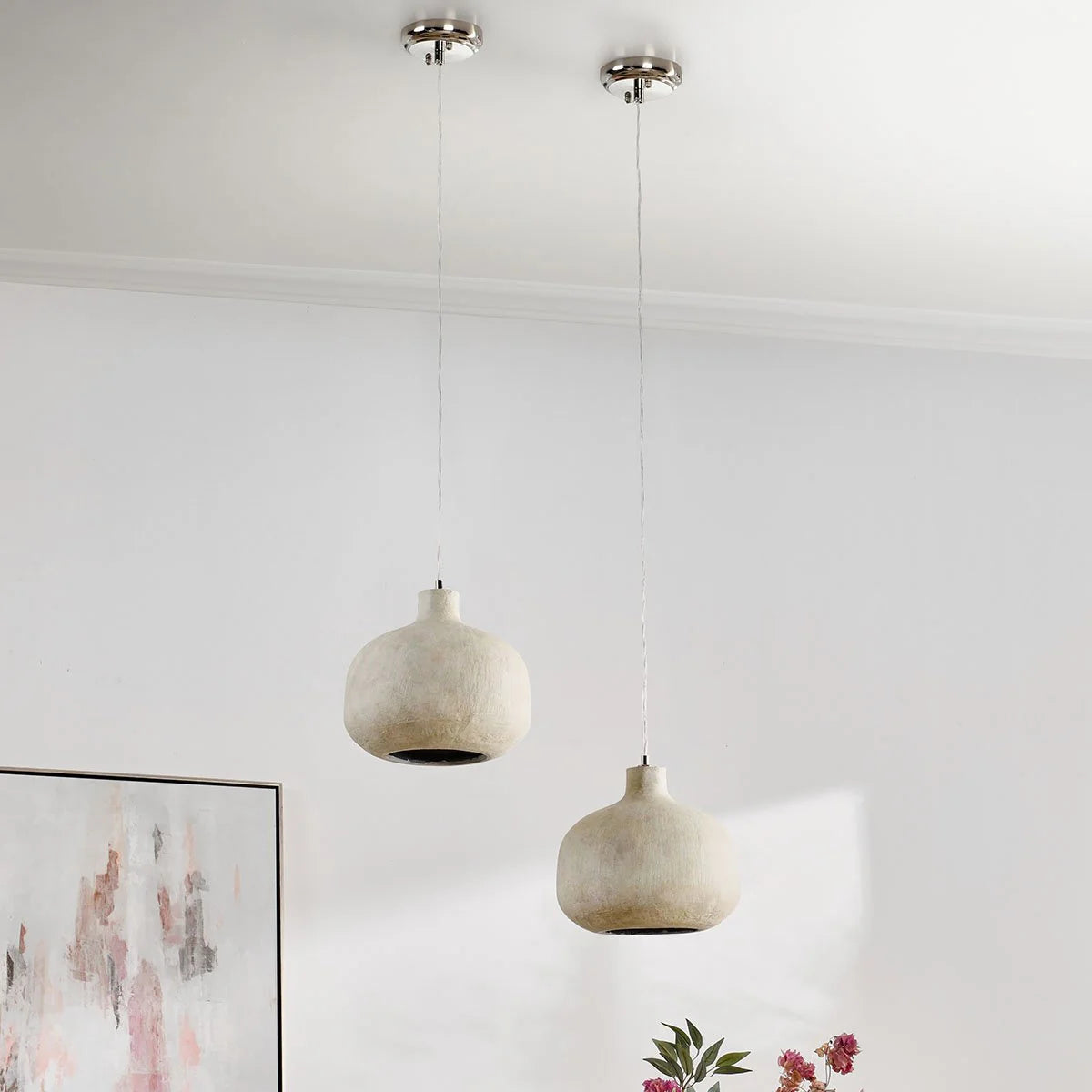 Jancey 12" Round Concrete Pendant - Antique White