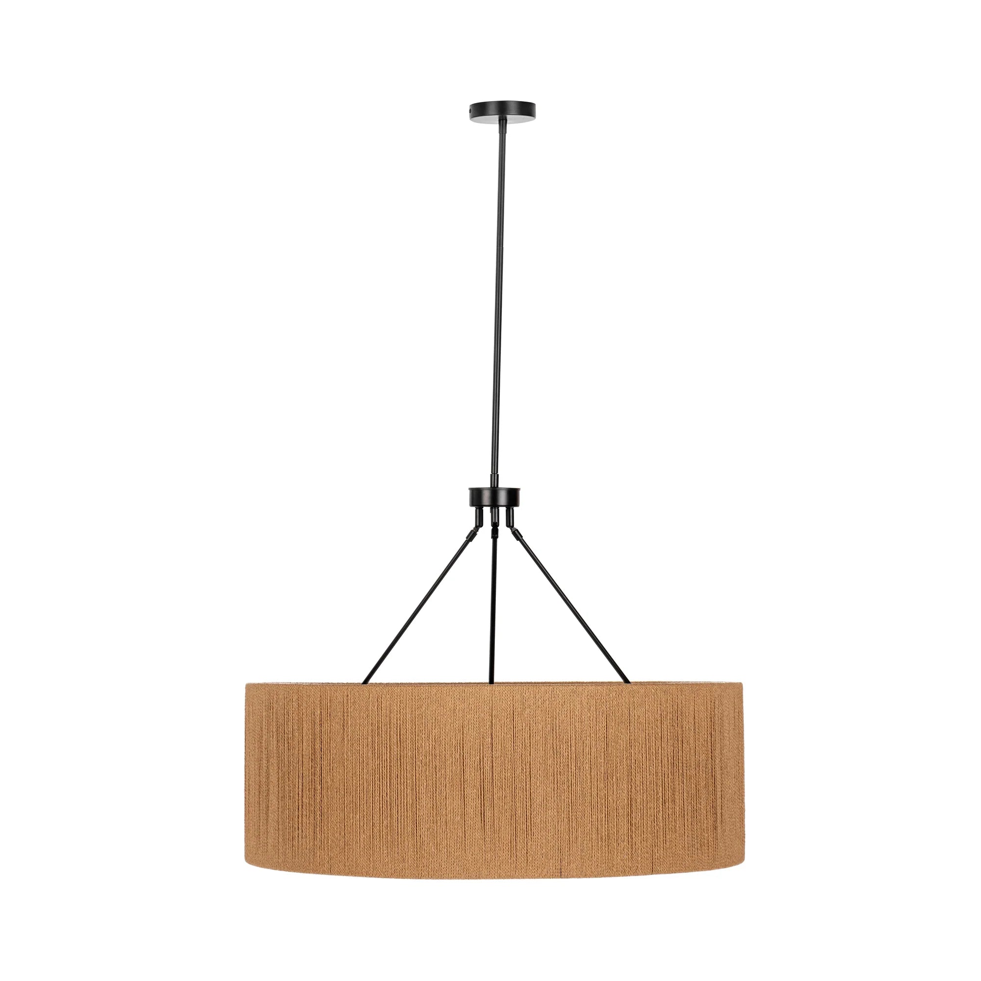 Oliver 34" Rattan Round Pendant - Rattan + Black