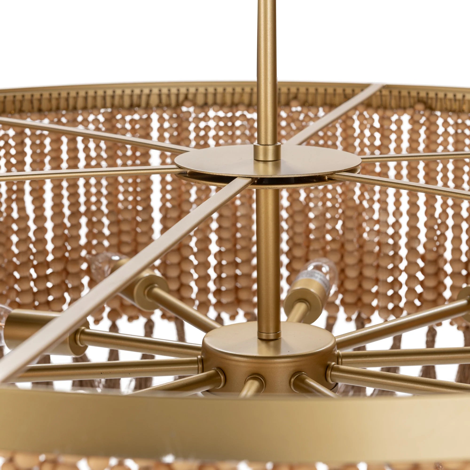 Adriana 36" Wood Beaded Round Pendant - Jute Roap