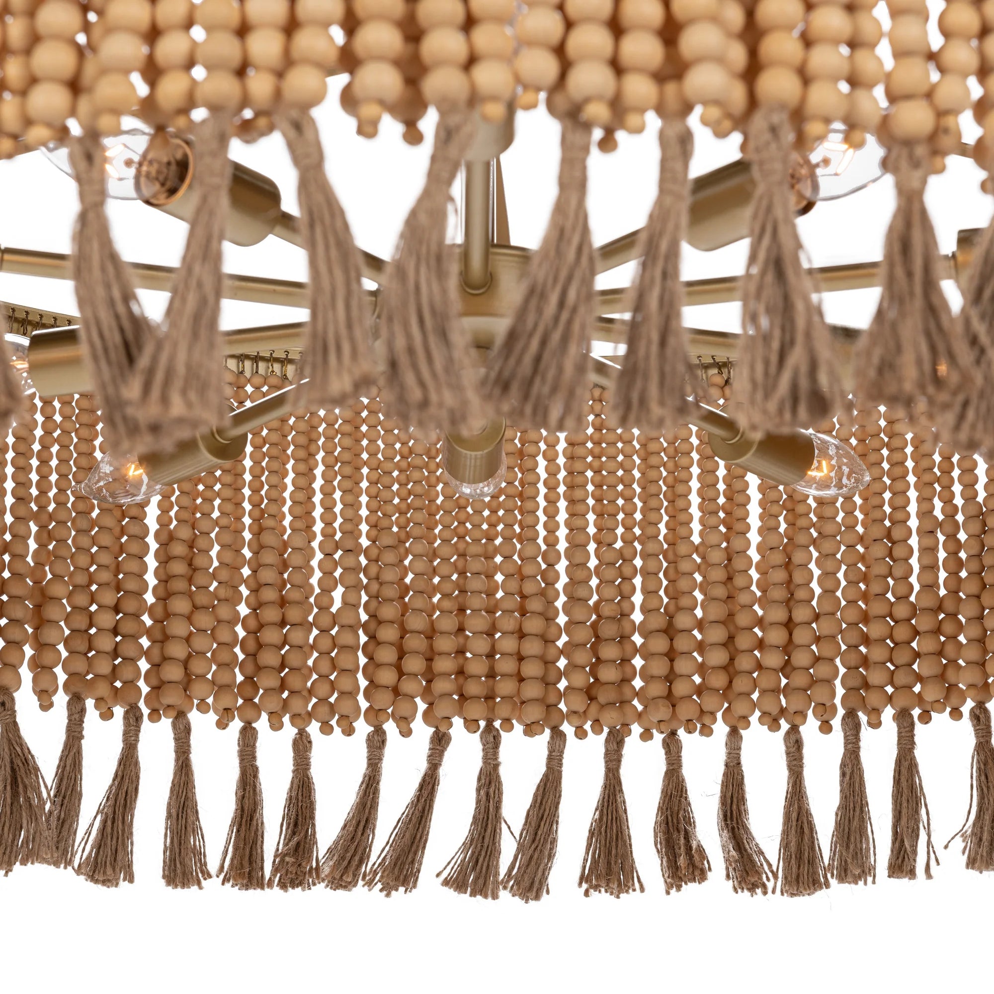 Adriana 36" Wood Beaded Round Pendant - Jute Roap