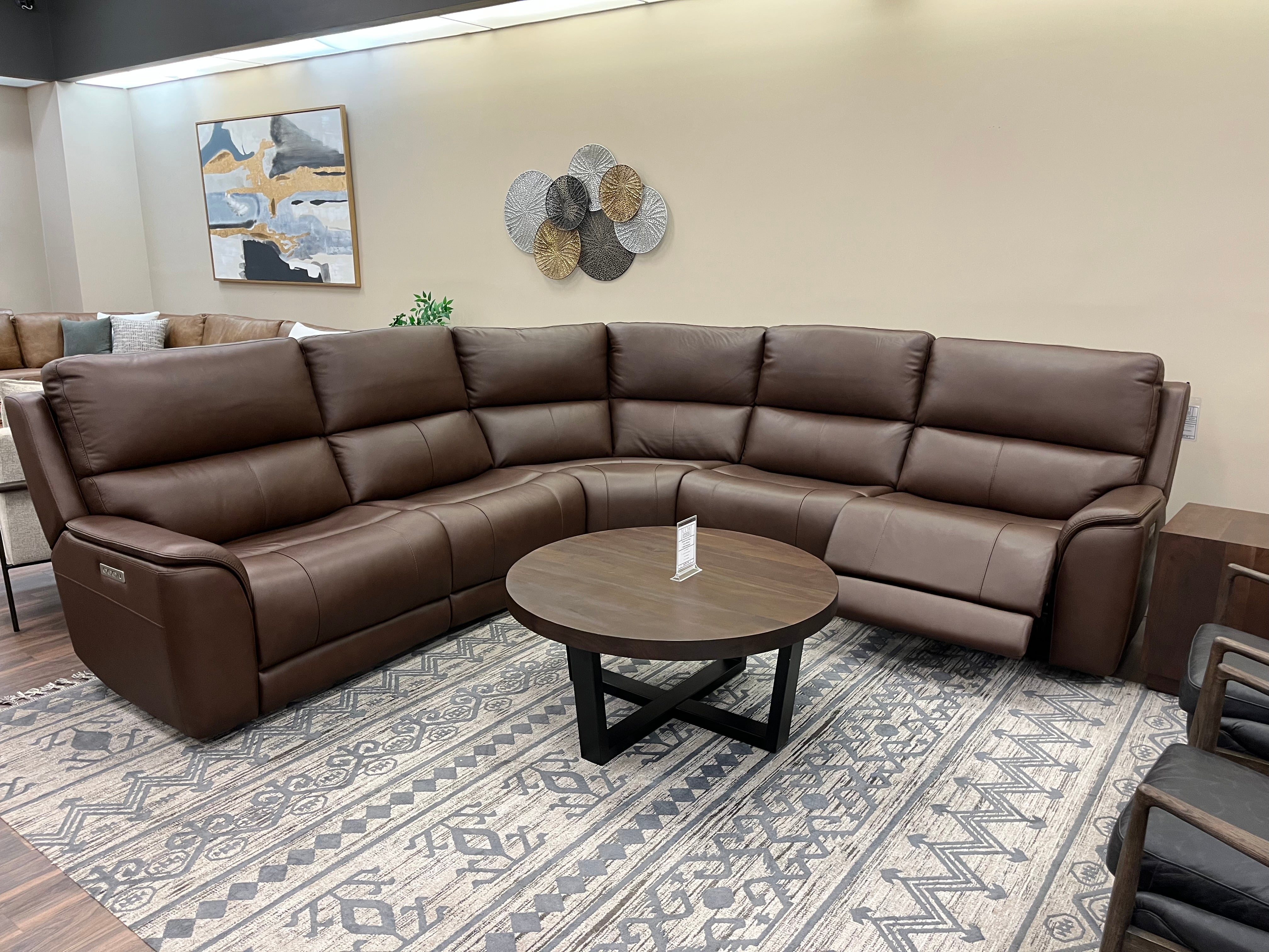 Horace 110” x 108” Top Grain Leather Power Motion Reclining 5 Seat Sectional - Brompton Brown