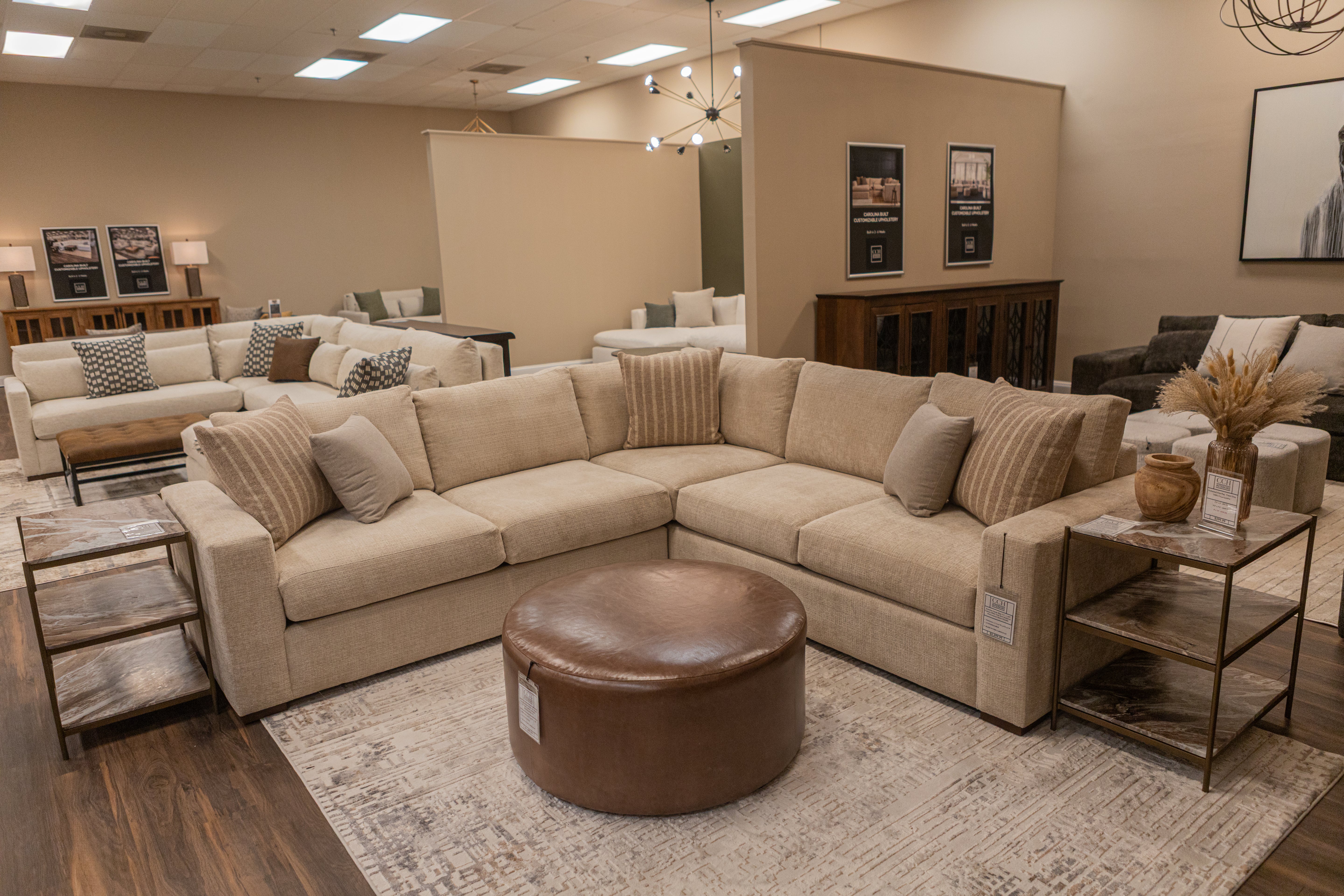 Penelope Express Ship 36" Round Top Grain Leather Ottoman - Smokehouse Brown