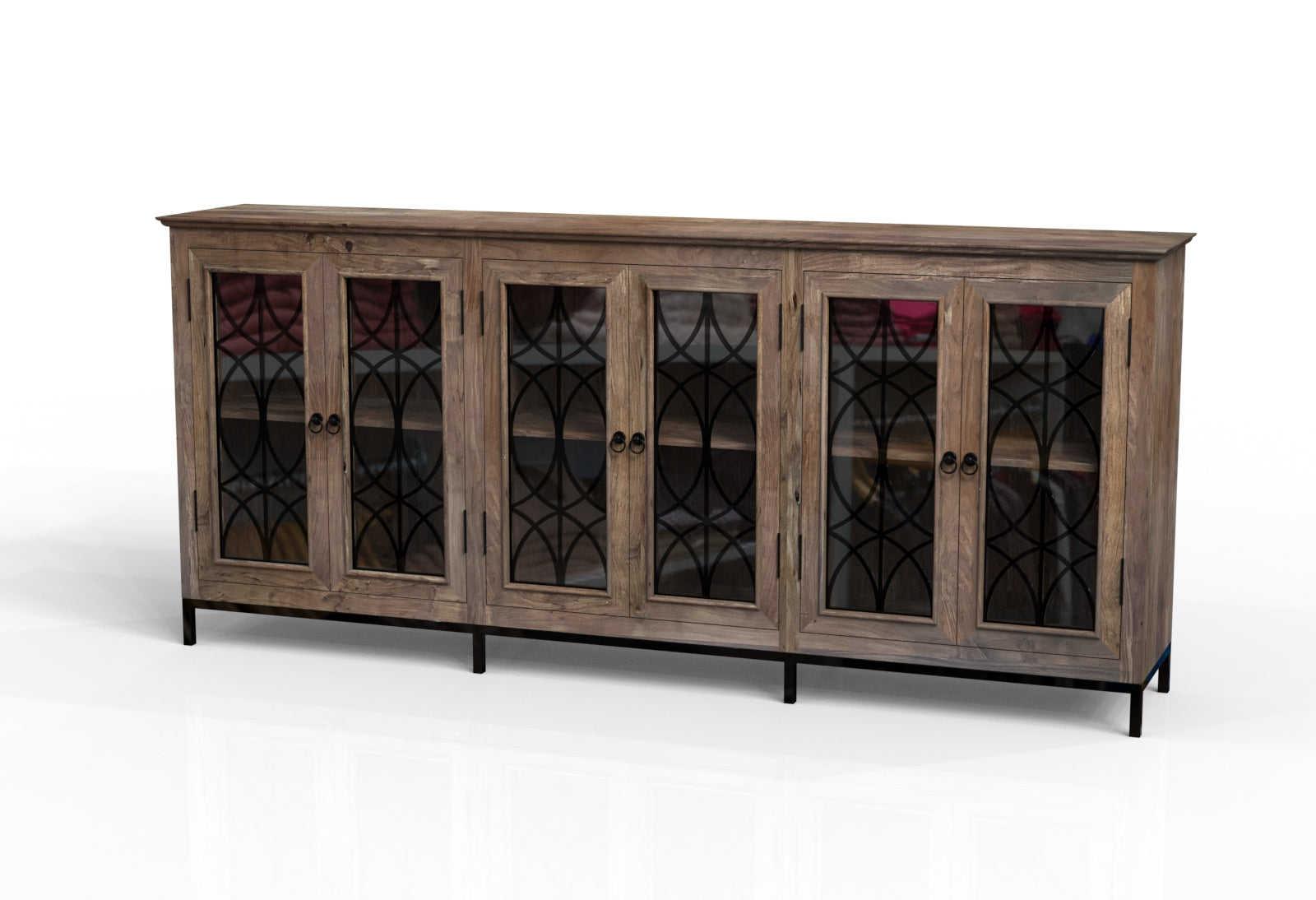 Randolph 100" 6 Door Glass Front Sideboard - Natural + Smoke