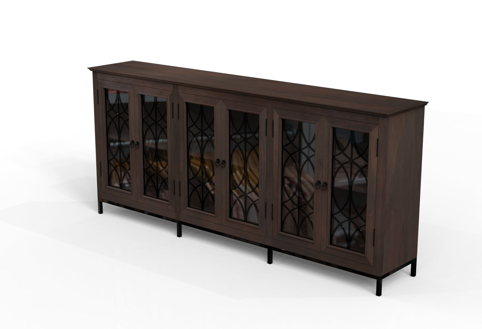 Randolph 100" 6 Door Glass Front Sideboard - Natural + Black