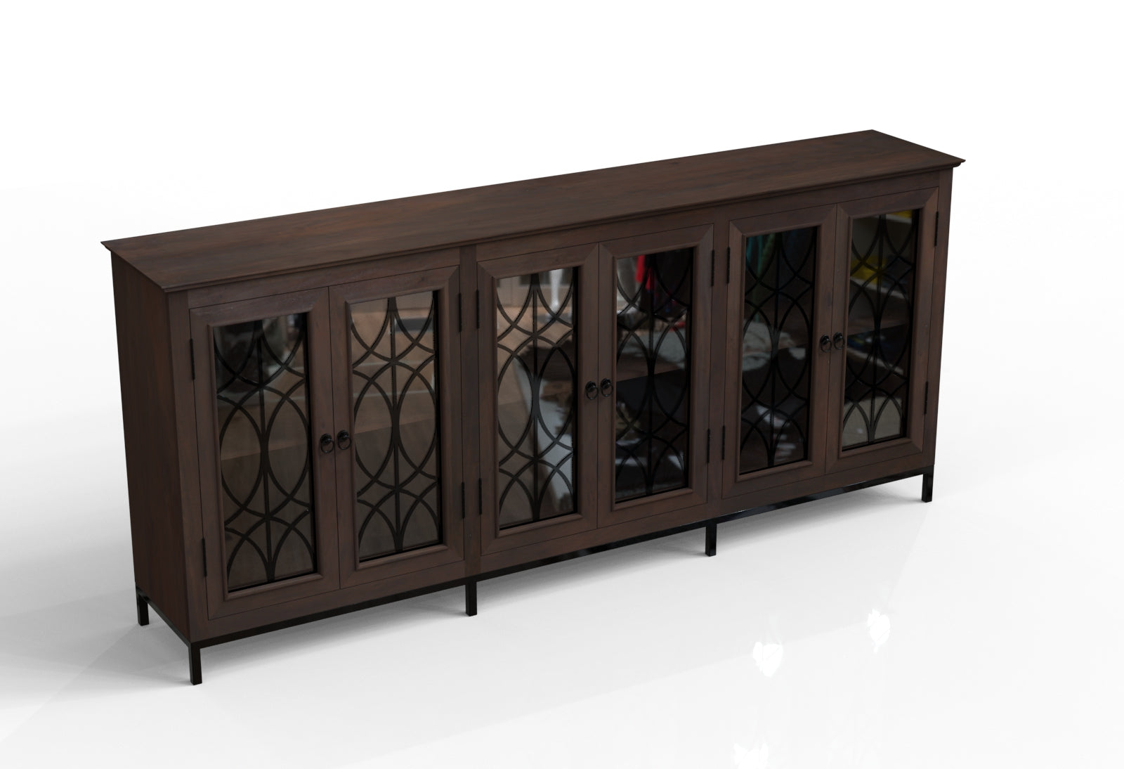 Randolph 100" 6 Door Glass Front Sideboard - Natural + Black