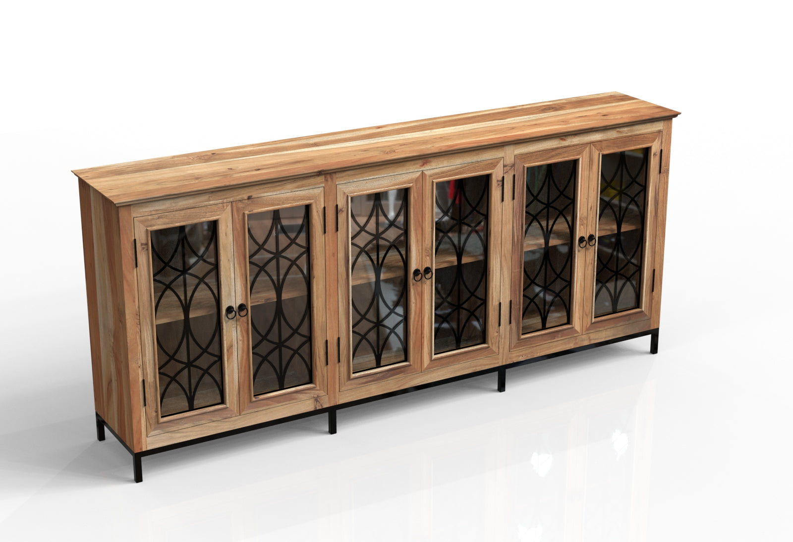 Randolph 100" 6 Door Glass Front Sideboard - Natural