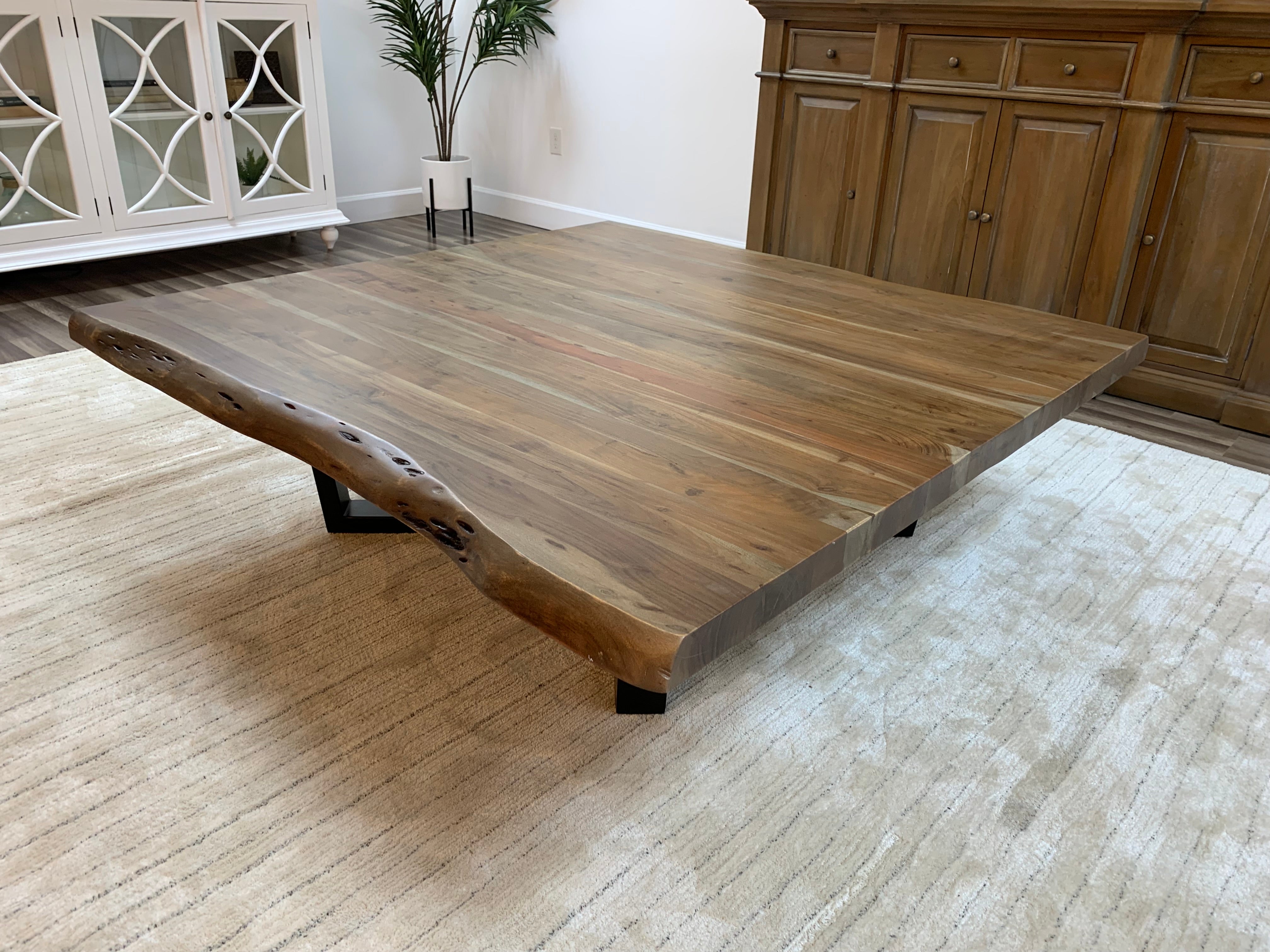 Malcolm Acacia 60" Square Live Edge Coffee Table - Natural + Gray