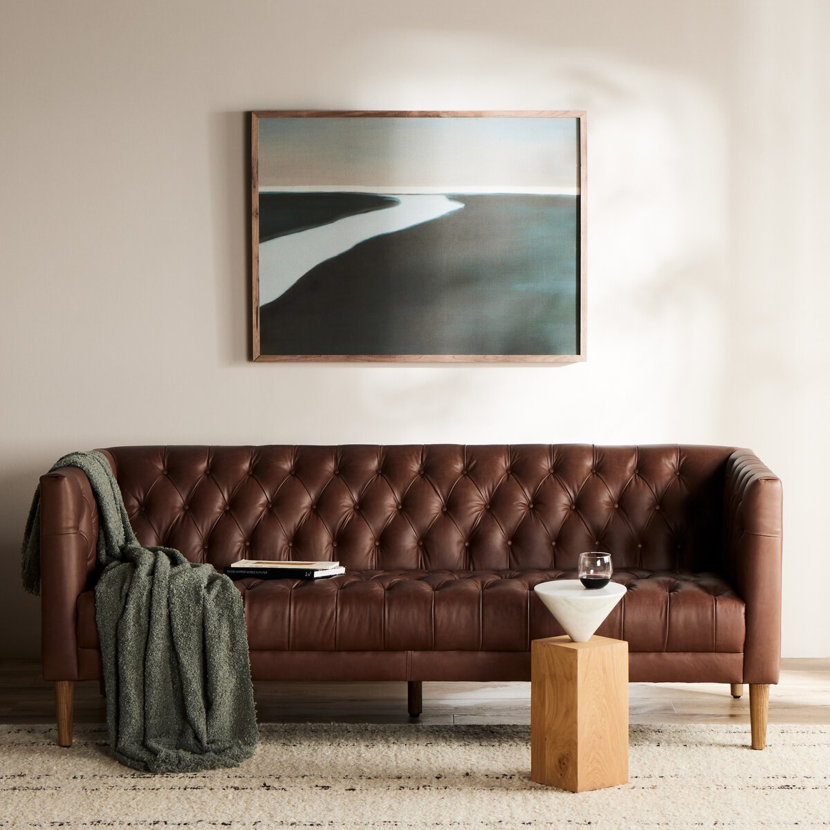 Wilshire 75" Tufted Top Grain Leather Loveseat - Natural Chocolate