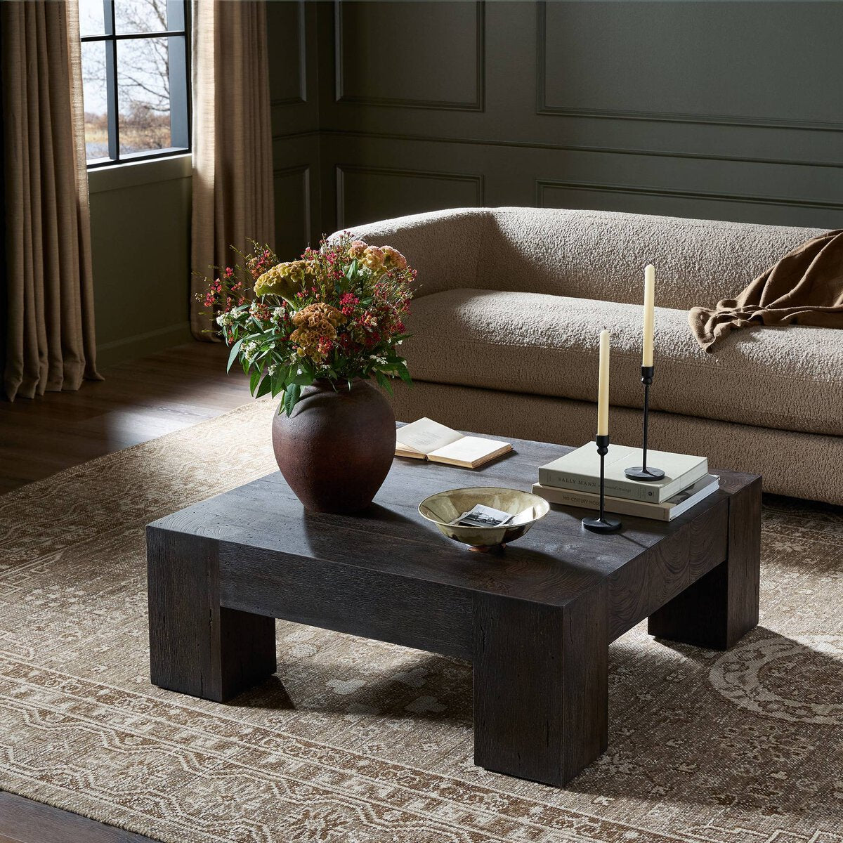 Remy 40" Square Coffee Table - Ebony Rustic Wormwood Oak
