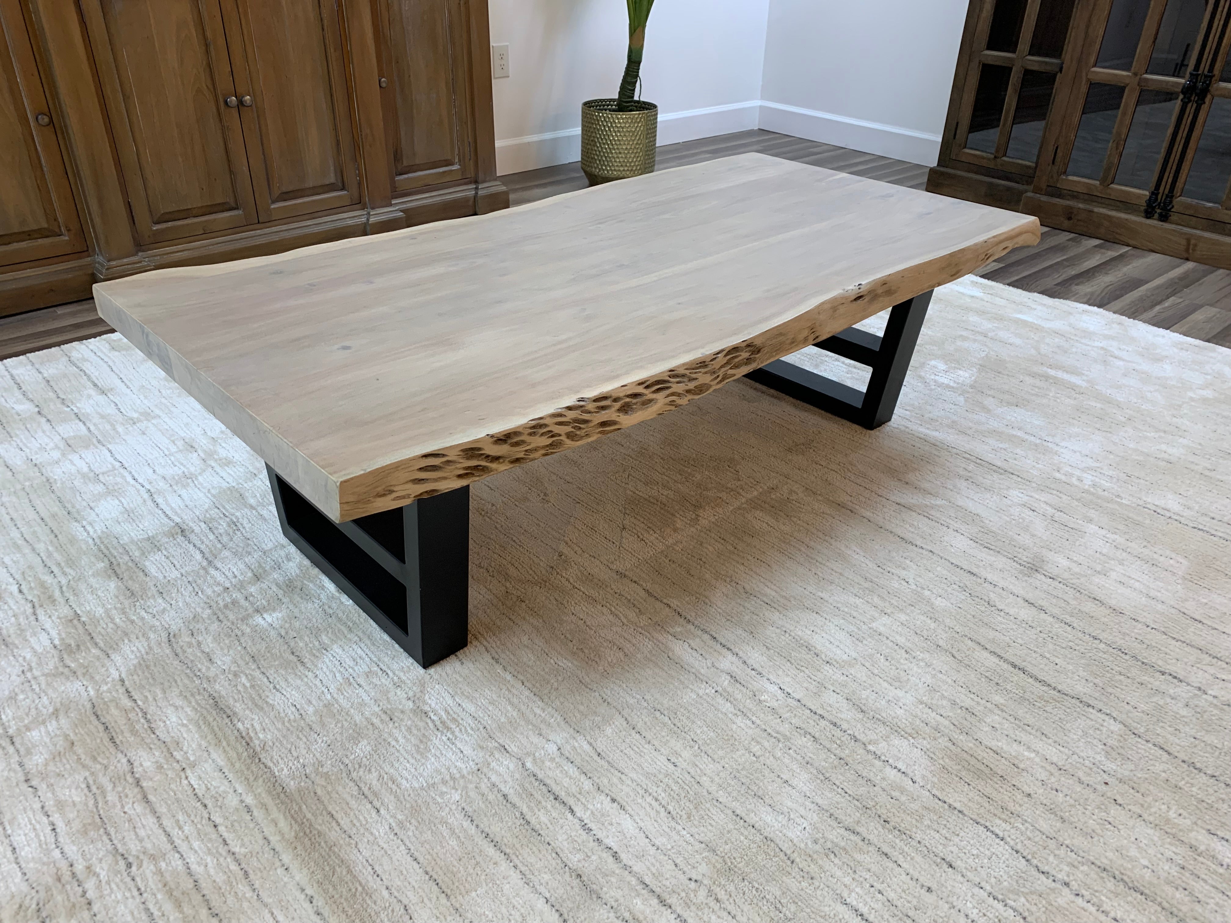 Malcolm Acacia 60" Rectangular Live Edge Coffee Table - New White Wash