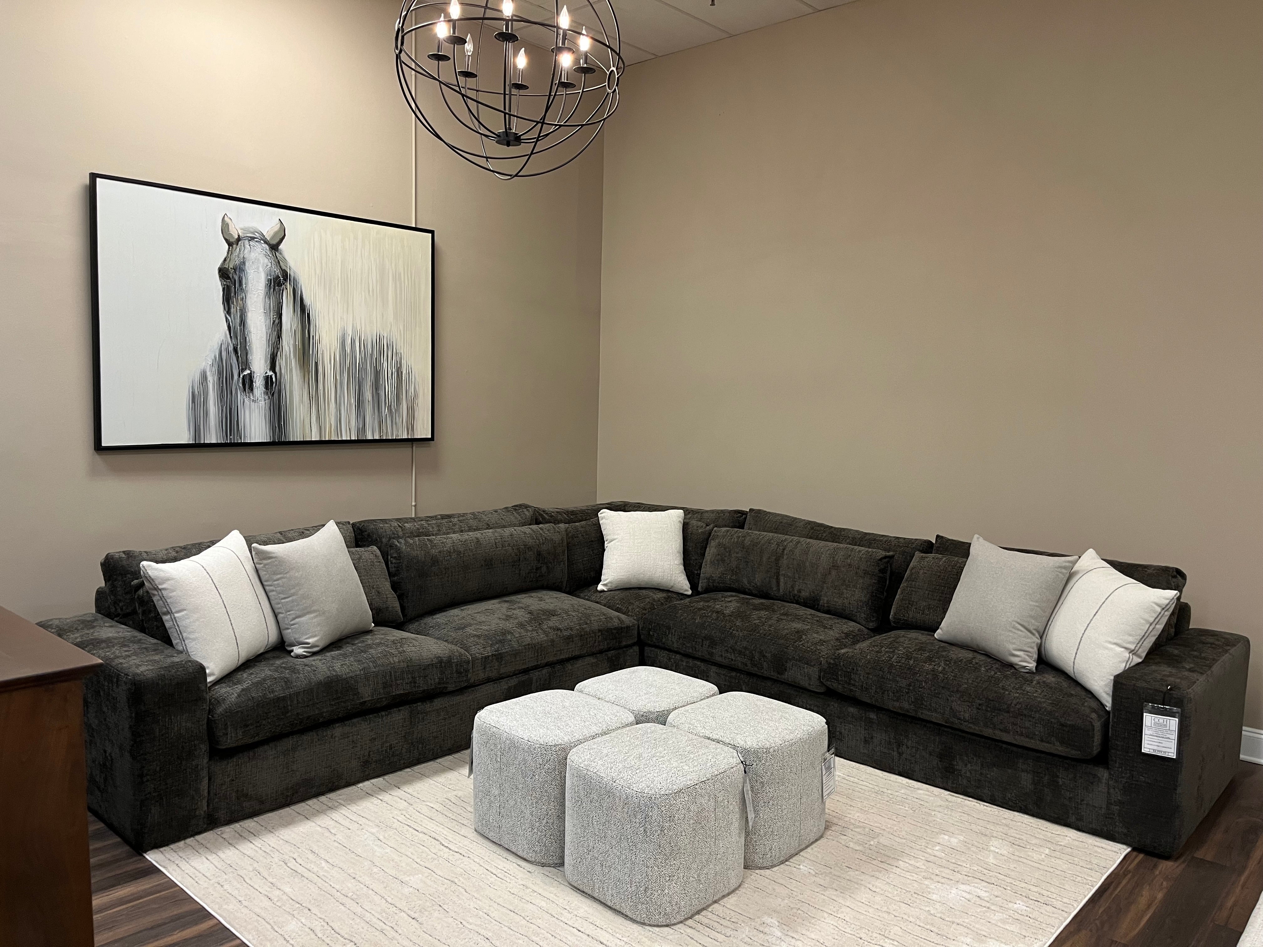 Everette Luxe Express Ship 141" x 137" 5 Cushion Trillium Sectional + Kidney Pillow - Performance Dark Truffle