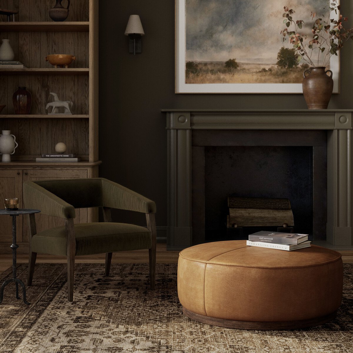 Johnna 36" Round Ottoman - Butterscotch Leather