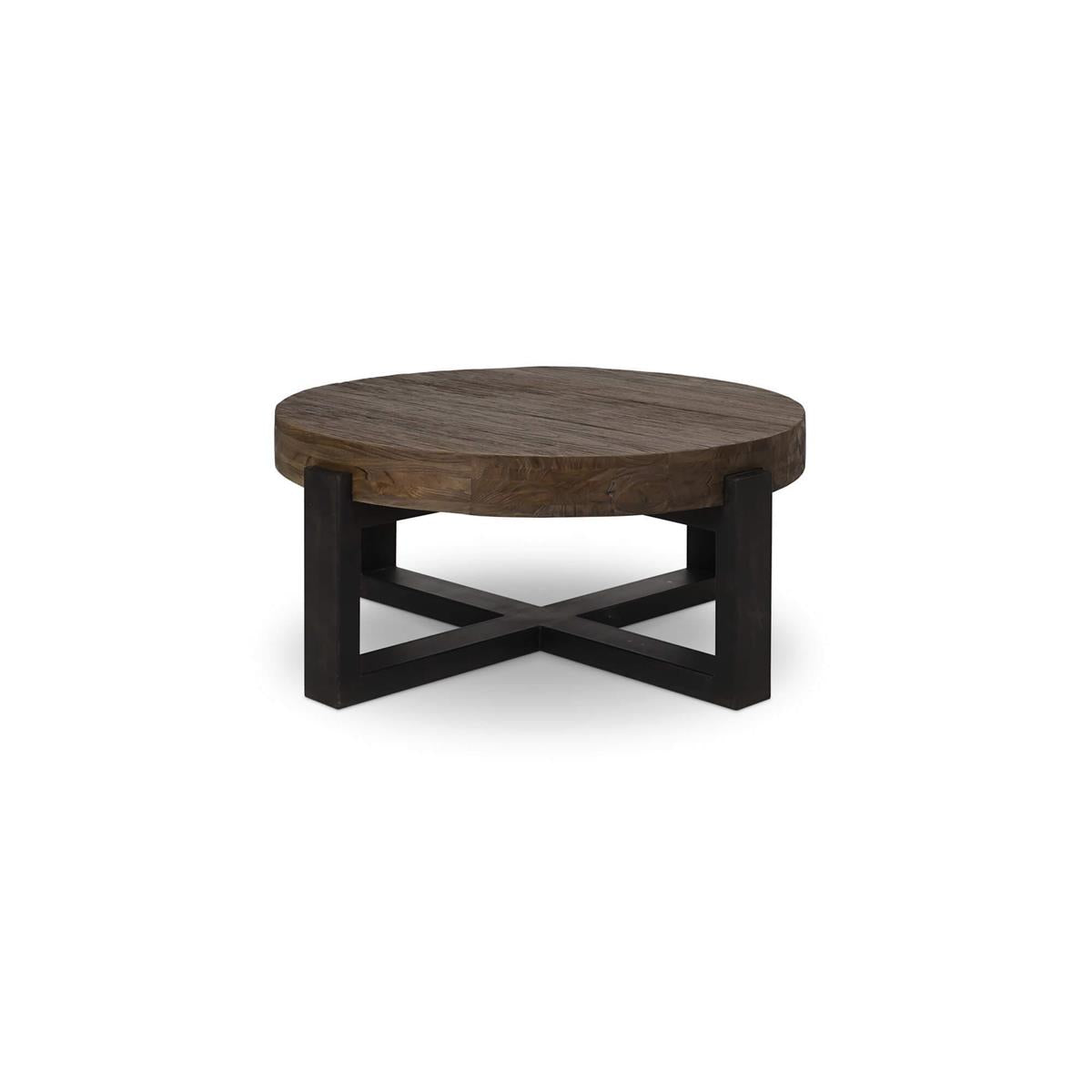 Nicklaus 41" Mahogany Round Coffee Table - Tuscan Brown + Metal