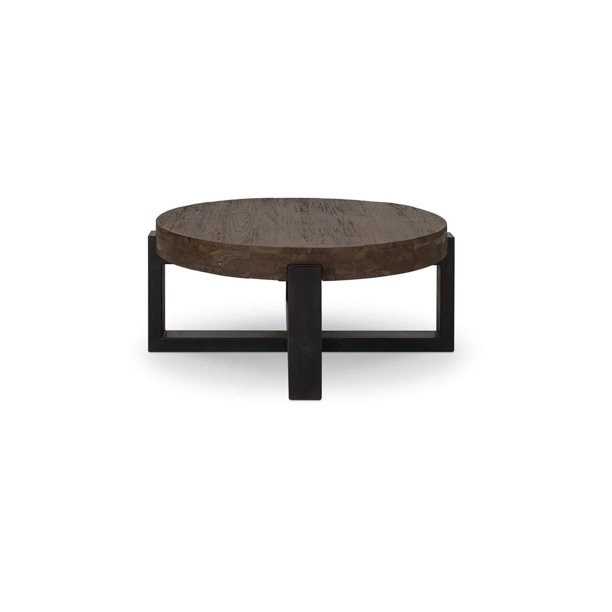 Nicklaus 41" Mahogany Round Coffee Table - Tuscan Brown + Metal