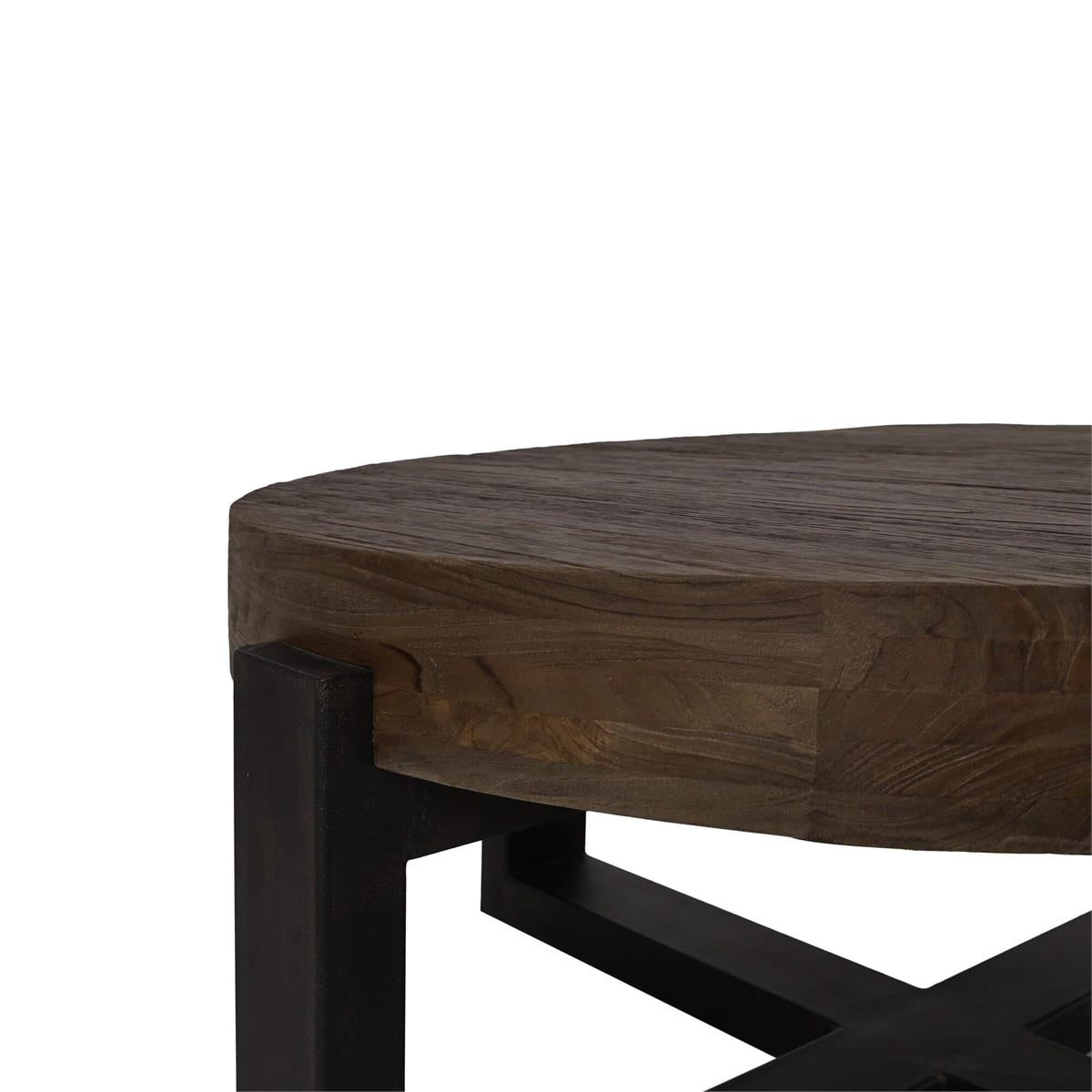 Nicklaus 41" Mahogany Round Coffee Table - Tuscan Brown + Metal