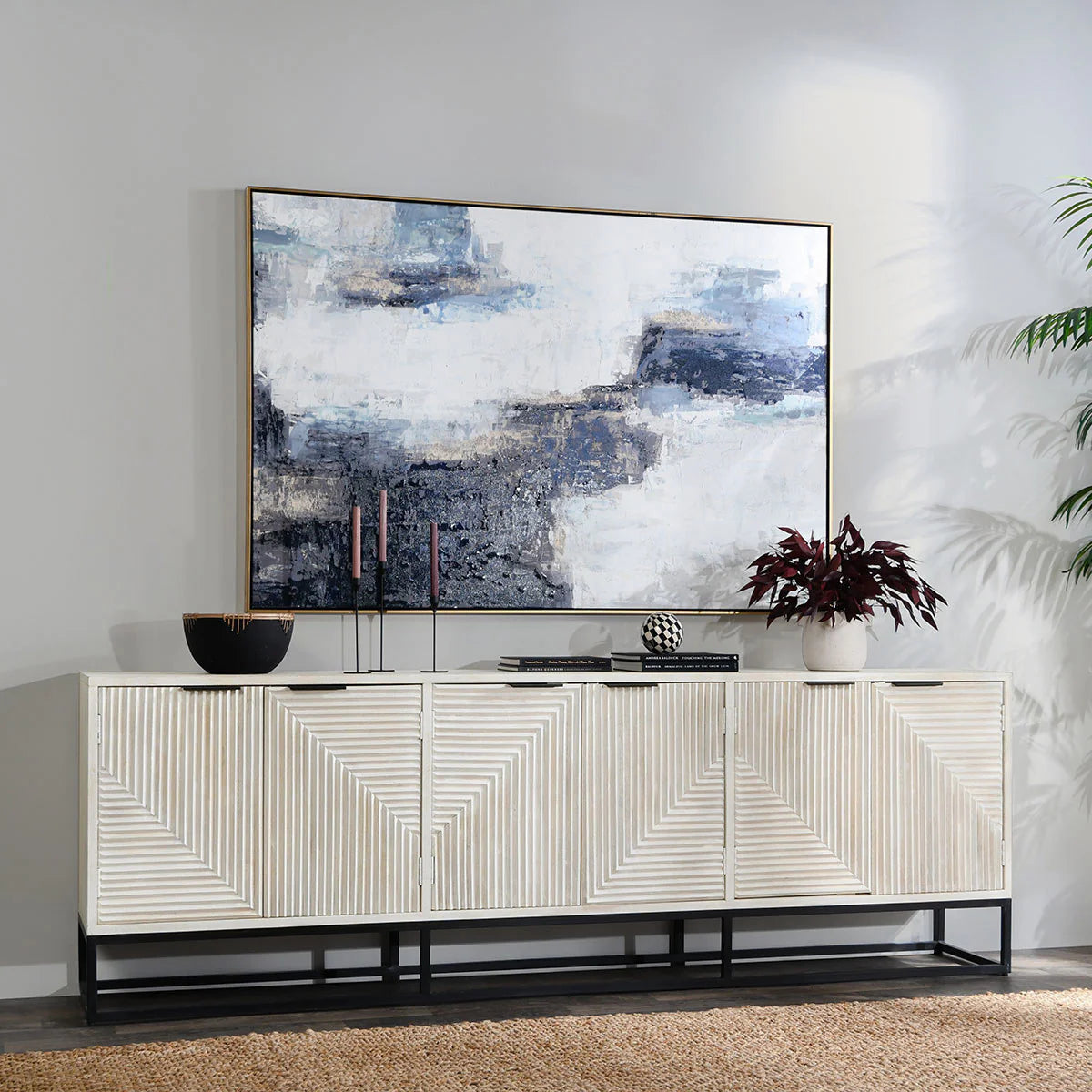 Lawrence 108" 6 Door Sideboard - Antique Alabaster + Iron