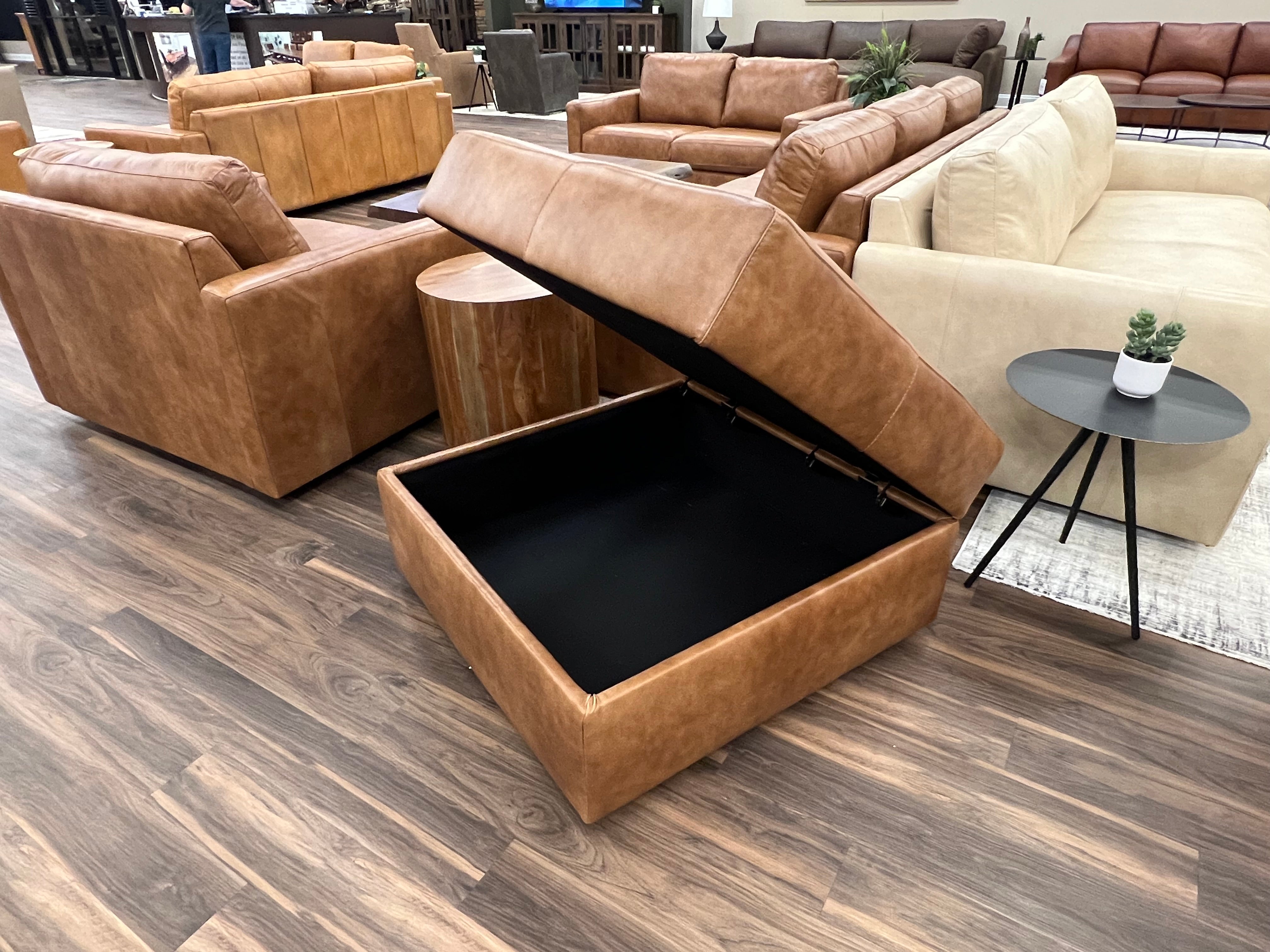 Bodie 36" Square Storage Top Grain Leather Ottoman - Desert Sand