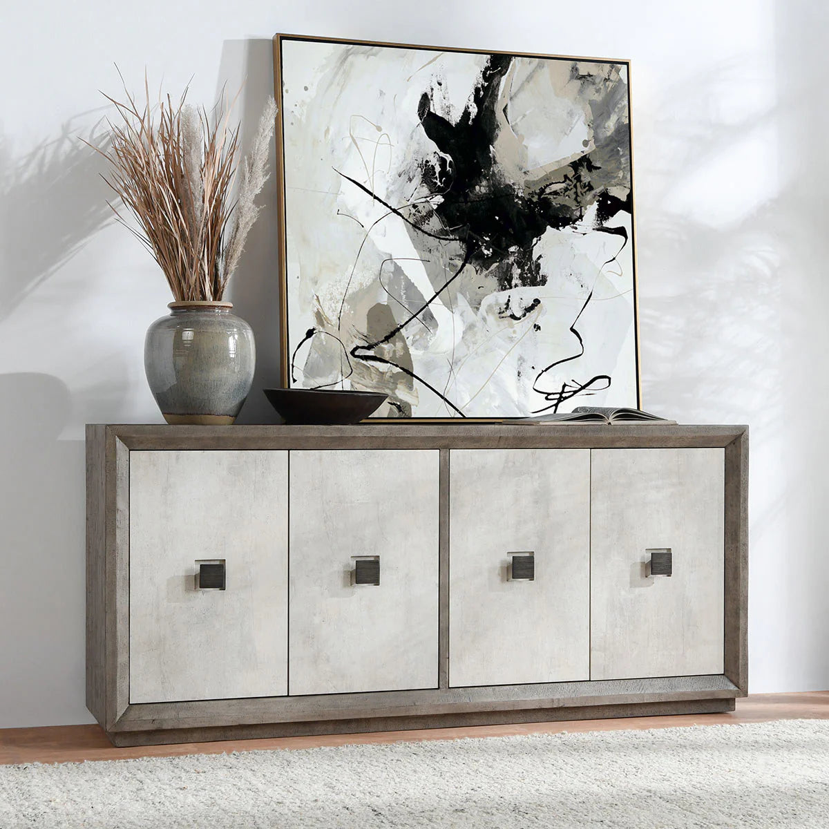 Tempe 80" 4 Door Pine + Concrete Sideboard - Driftwood