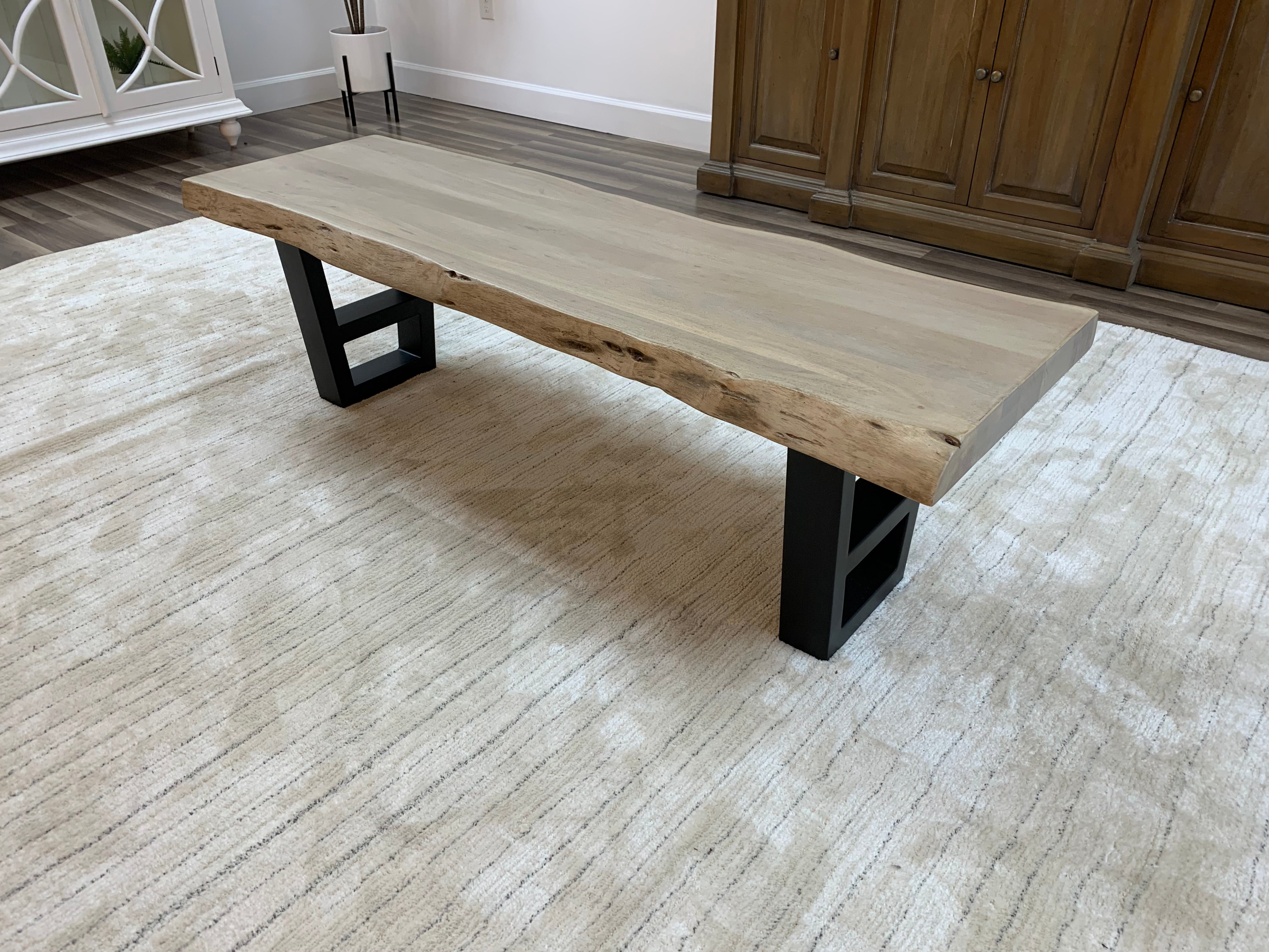 Malcolm Acacia Live Edge Dining Bench - New White Wash