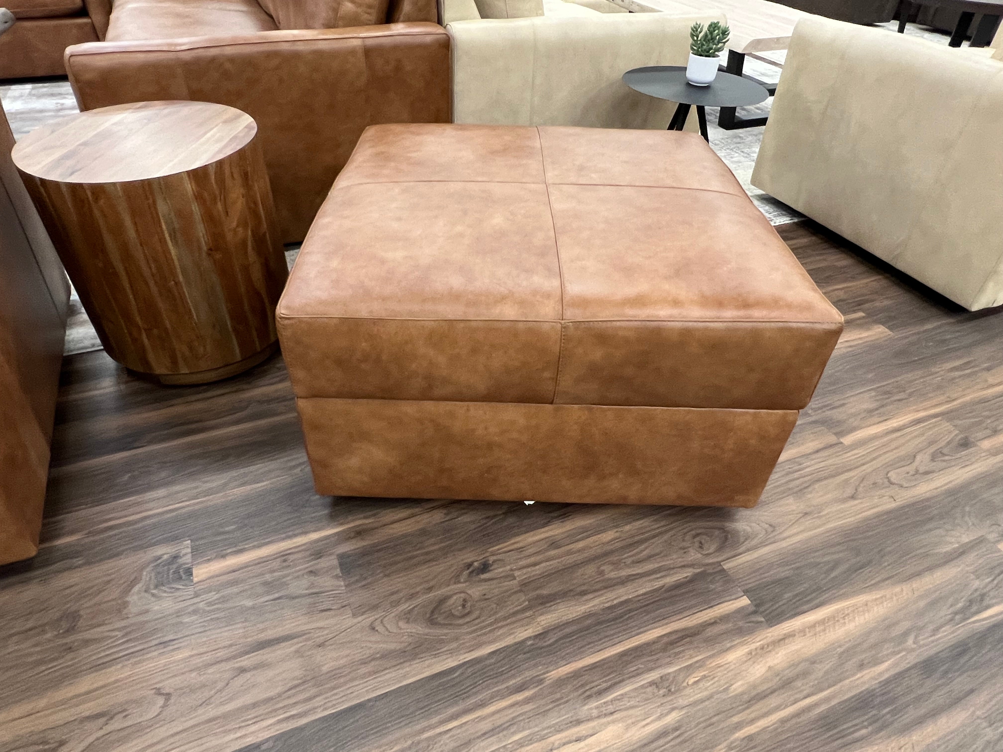Bodie 36" Square Storage Top Grain Leather Ottoman - Desert Sand