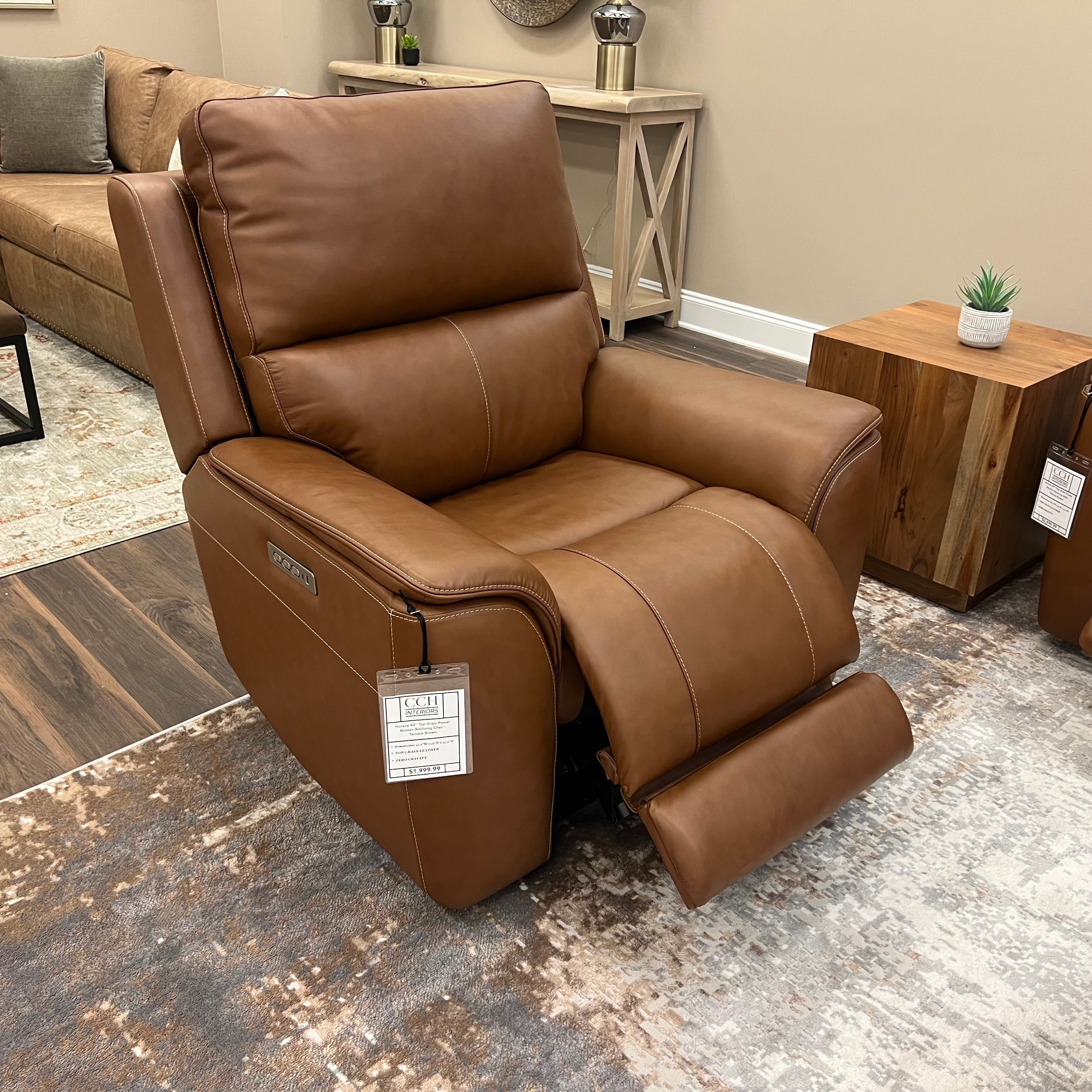 Horace 42" Top Grain Leather Power Motion Reclining Chair - Terrace Brown