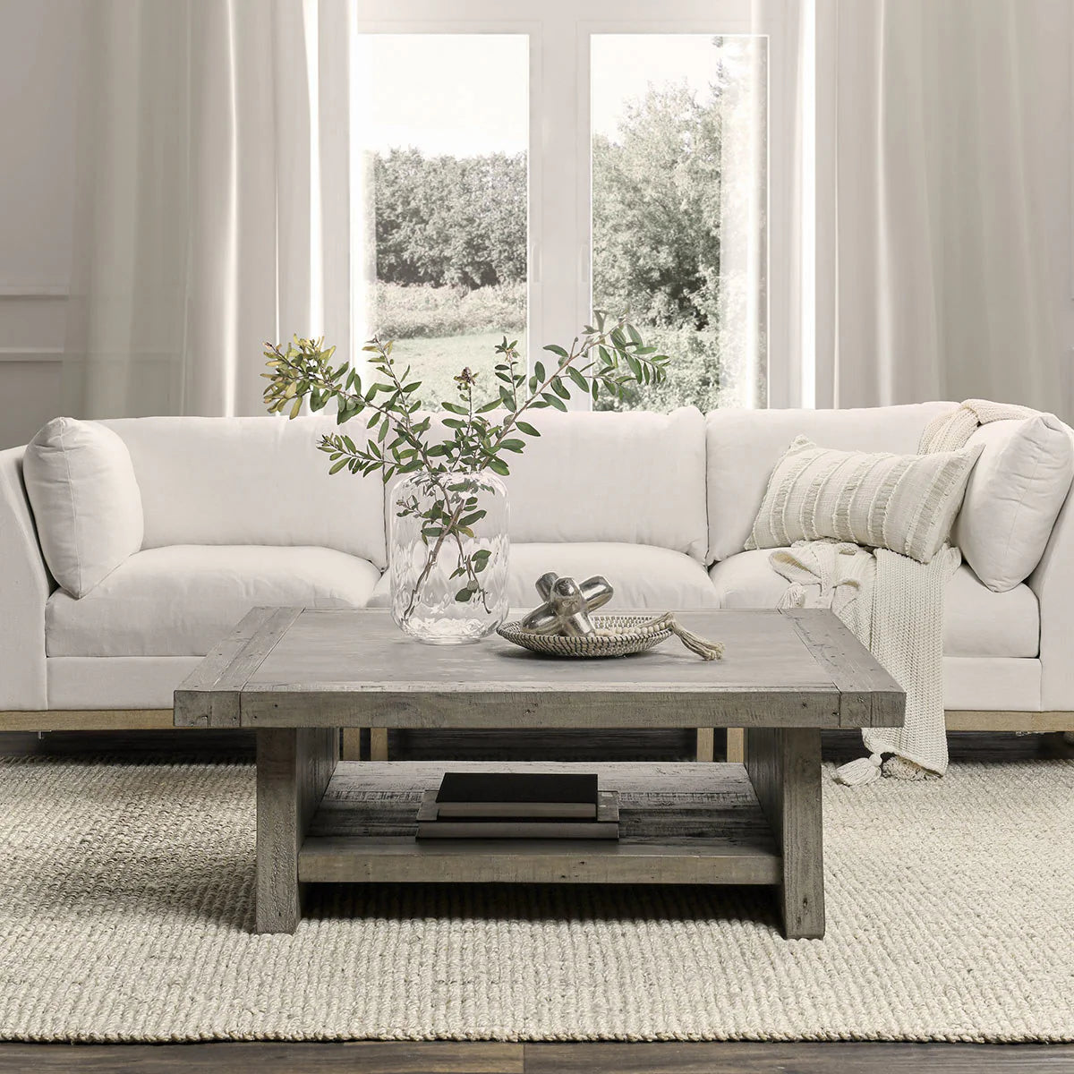 Tempe 50" Reclaimed Pine + Concrete Square Coffee Table