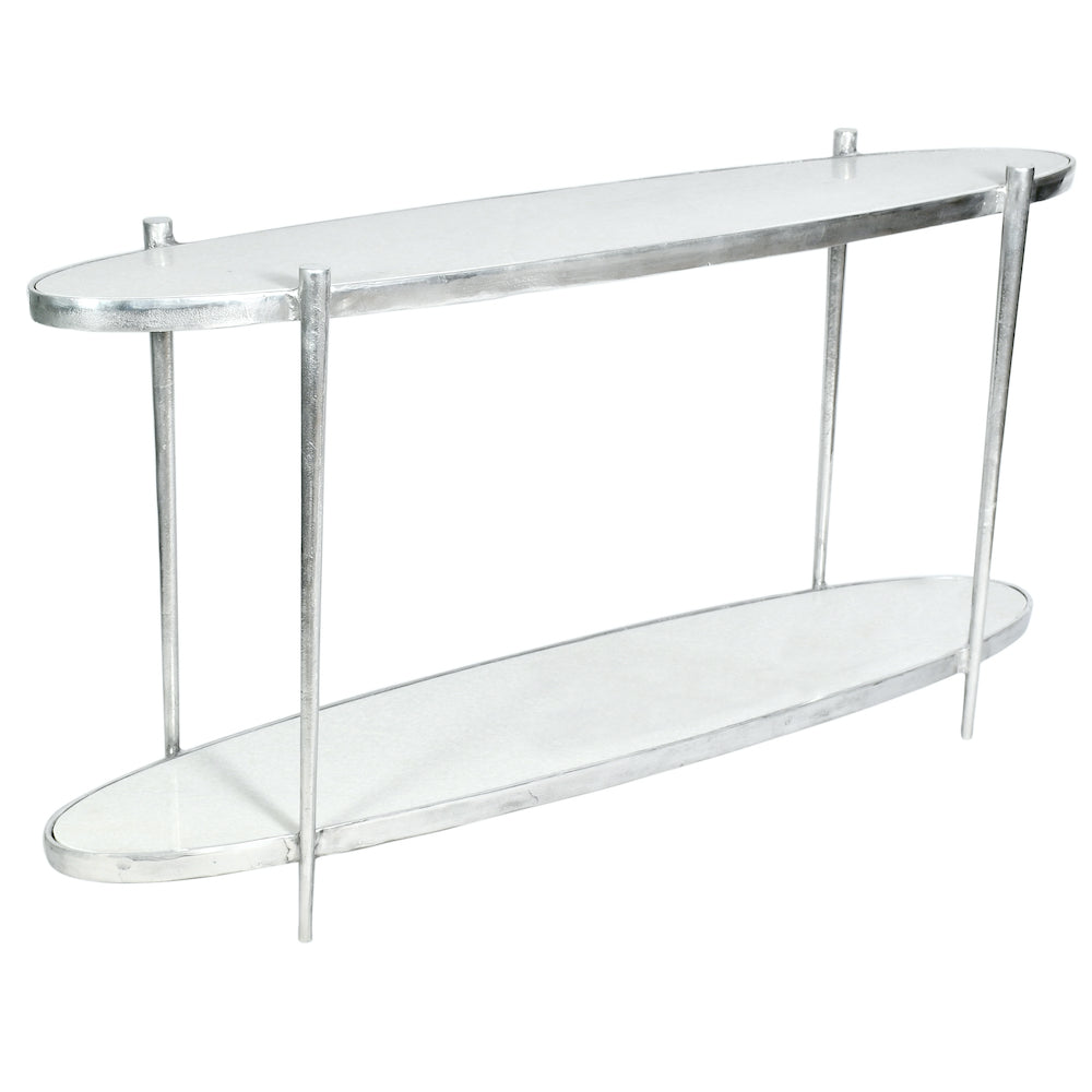 Heath 60" Antique Nickle & Marble Console Table - Cloud Marble