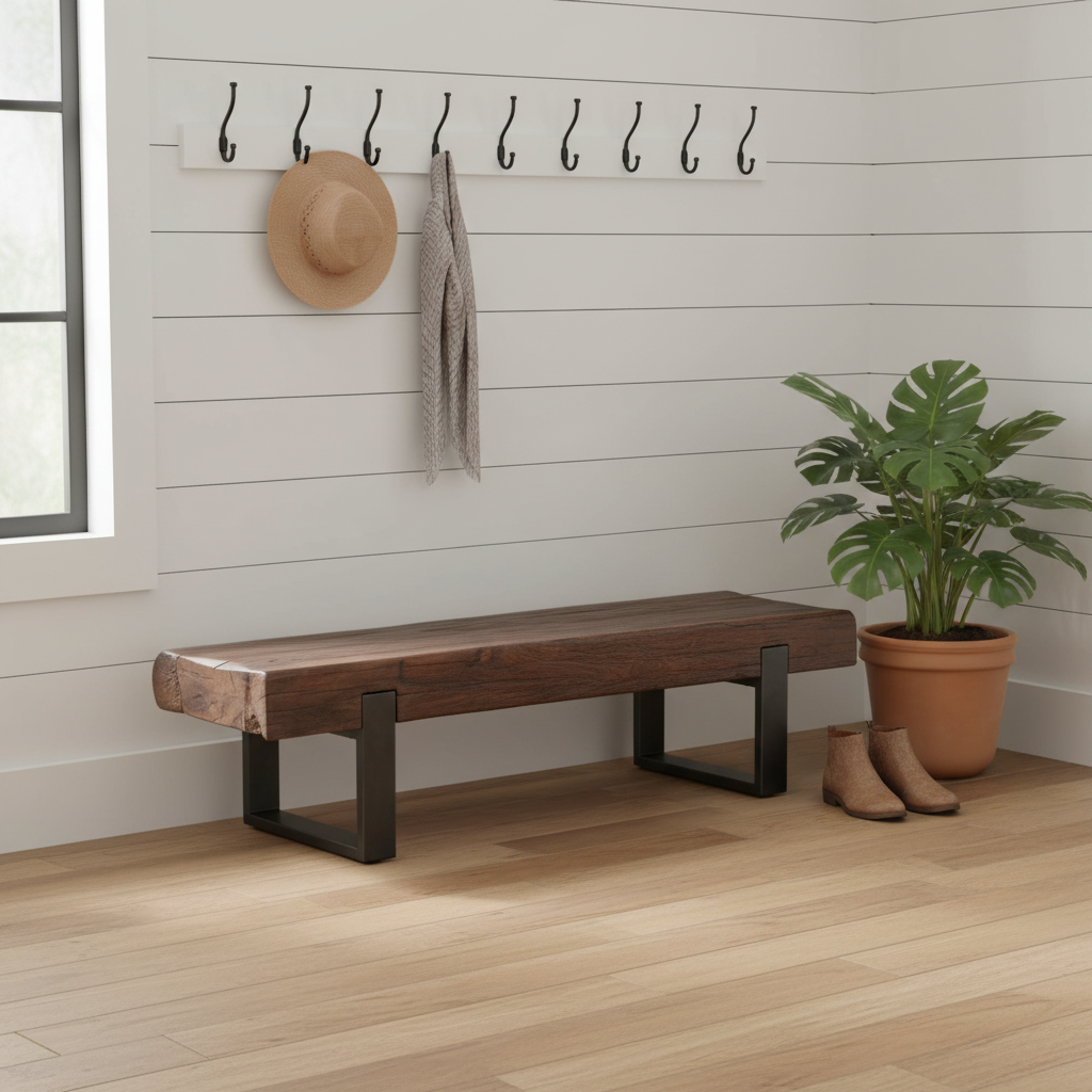 Alex 58" Reclaimed Wood Bench - Rustic Brown + Iron