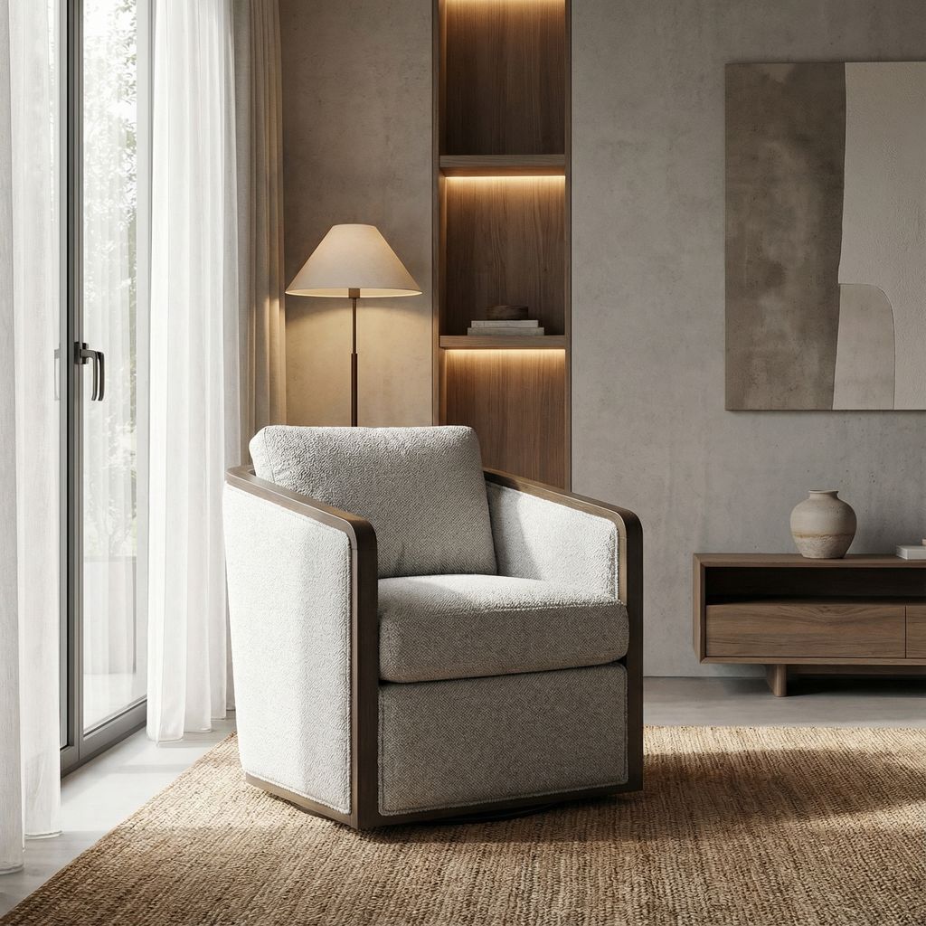 Ansley 29" Occasional Swivel Chair - Performance Frost + Oak