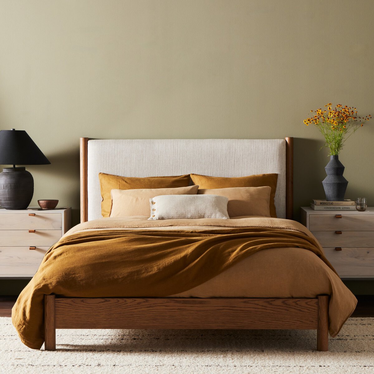 Roth 80" King Bed - Linen + Amber Oak