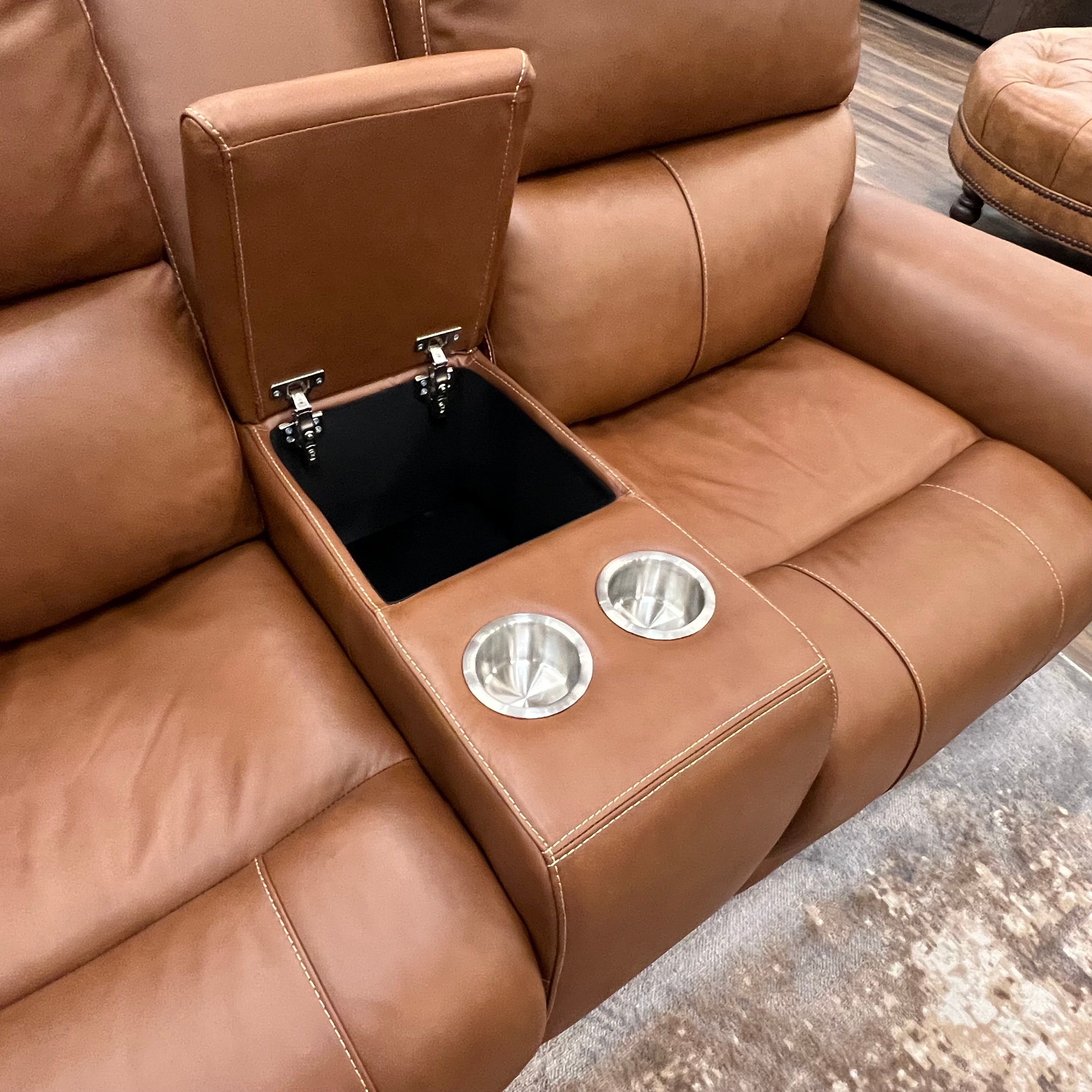 Horace 77" Top Grain Leather Power Motion Reclining Loveseat - Terrace Brown