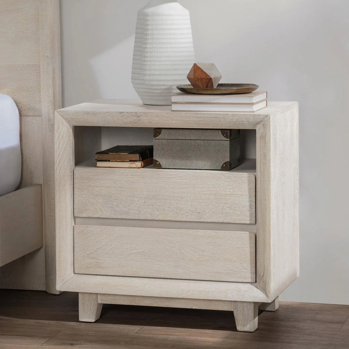 Reese 27" Two Drawer Nightstand - New White Wash
