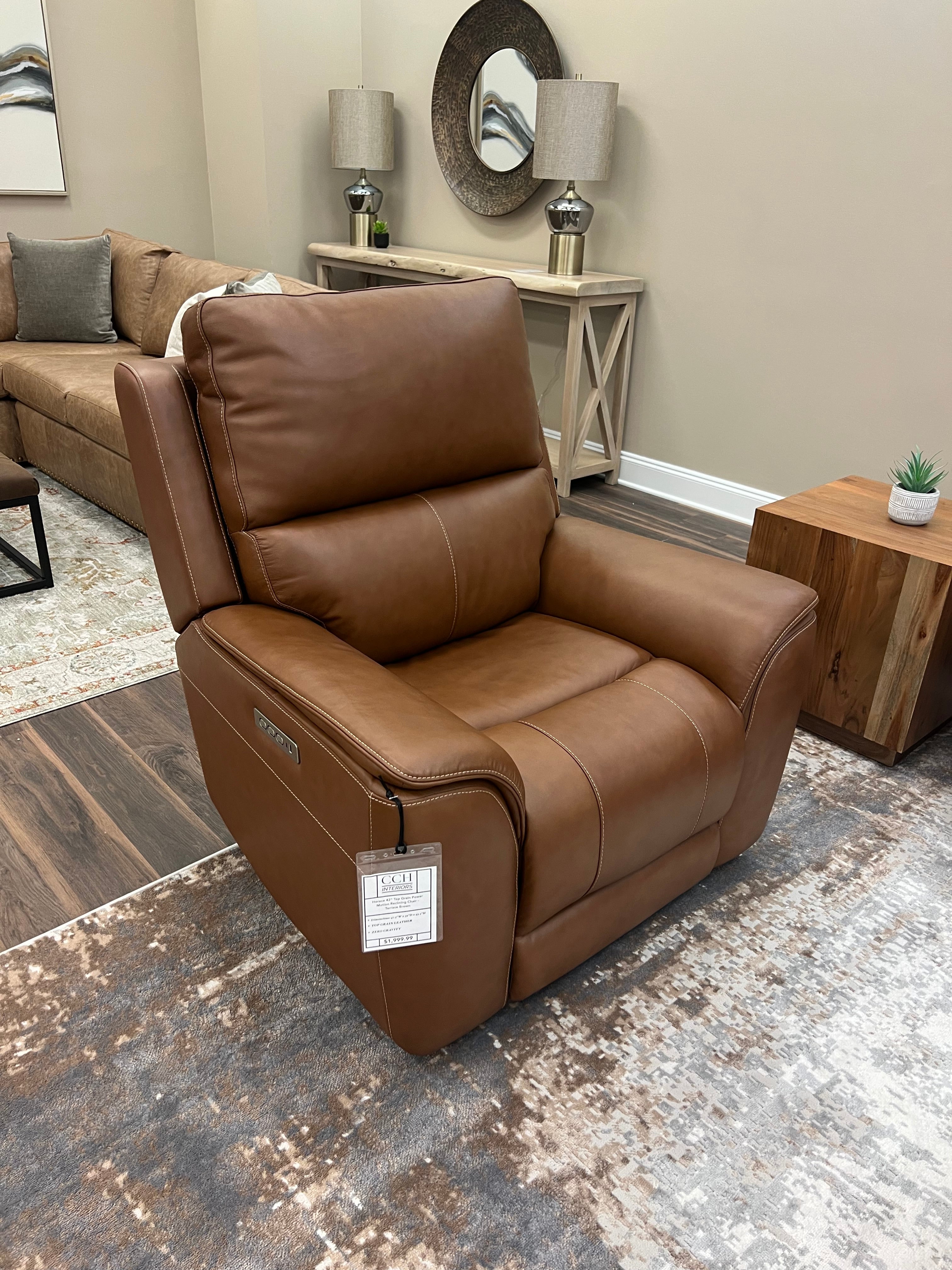 Horace 42" Top Grain Leather Power Motion Reclining Chair - Terrace Brown