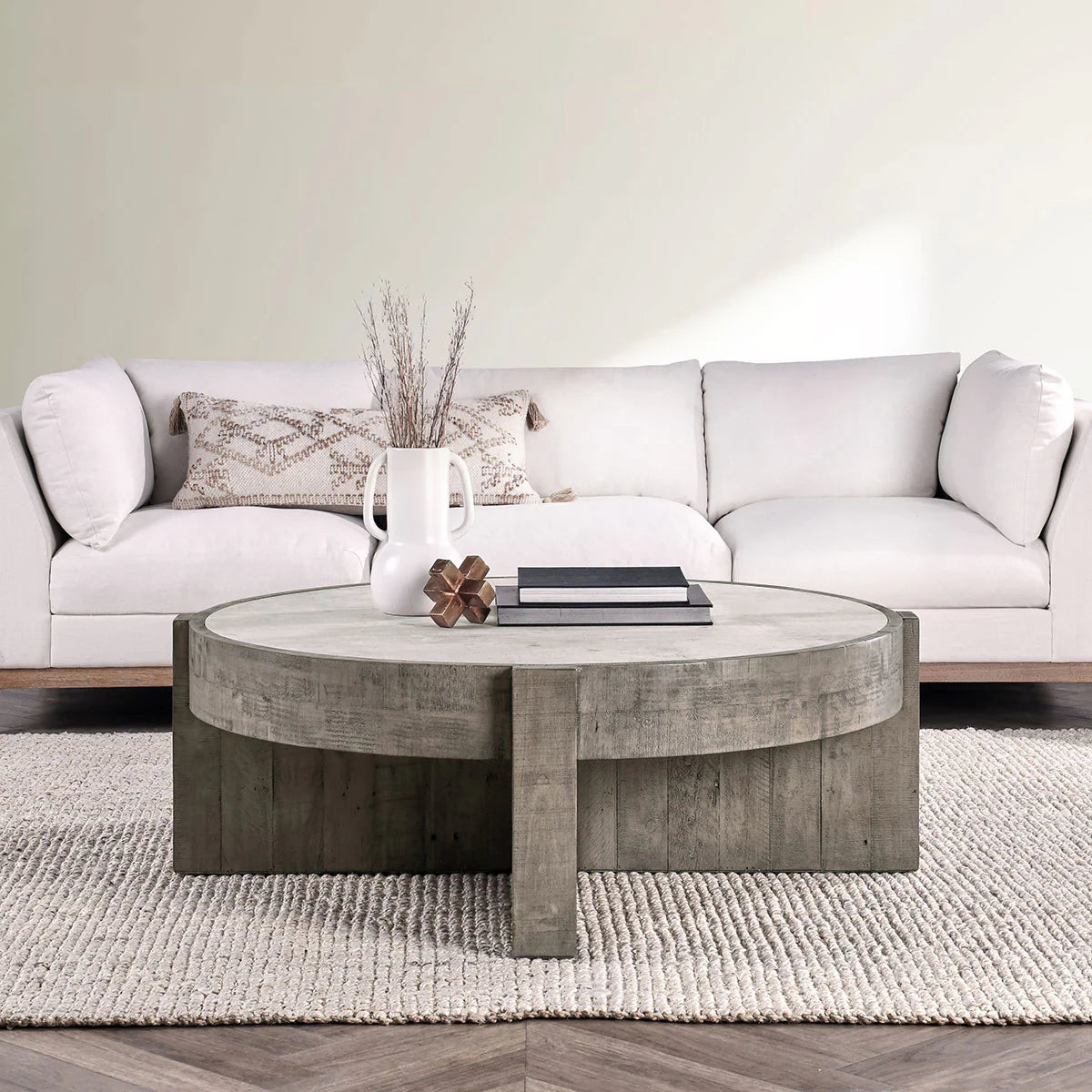 Sheldon 52" Round Coffee Table - Distressed Grey