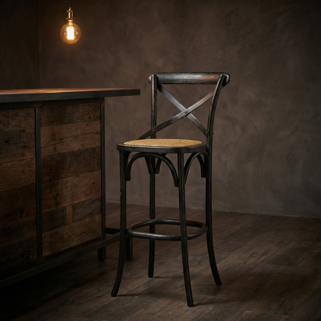 Barnett 30" X-Back Barstool - Distressed Black