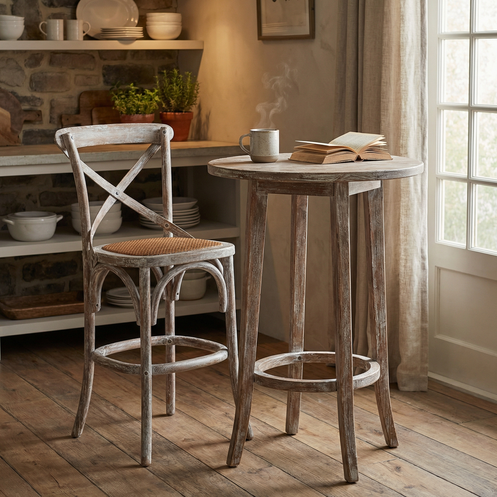 Barnett X-Back Counter Stool - White Driftwood – Classic Carolina Home