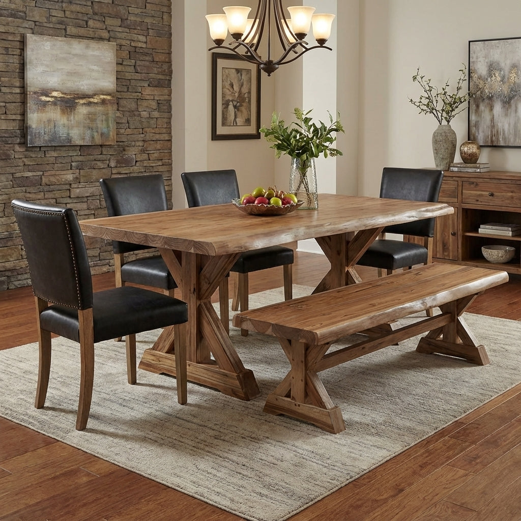 Bartholomew Teak Live Edge Dining Bench - Natural