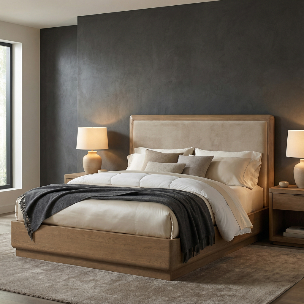 Bellview 65" Oak Queen Bed- Latte + Warm Natural