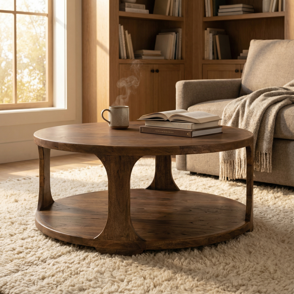 Bertram 42" Teak Round Coffee Table - Natural