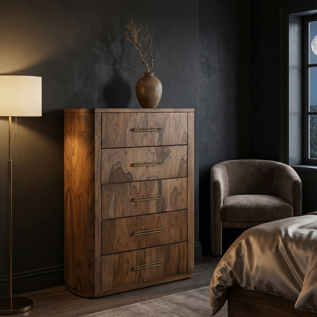 Bertram 39" Teak 5 Drawer Chest - Natural