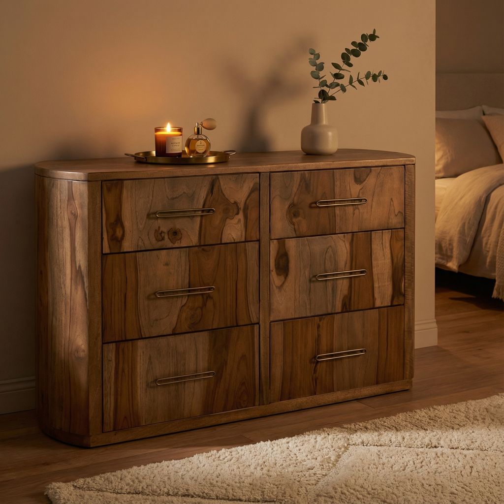 Bertram 62" Teak 6 Drawer Dresser - Natural