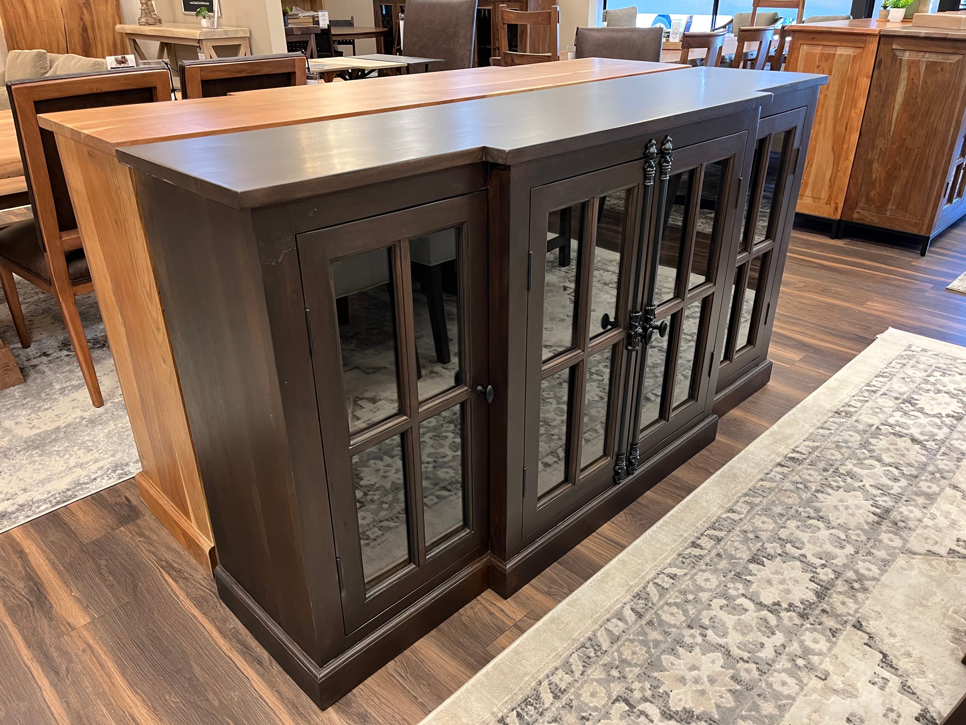 Billings 72" Acacia Breakfront 4 Door Sideboard - Natural + Black