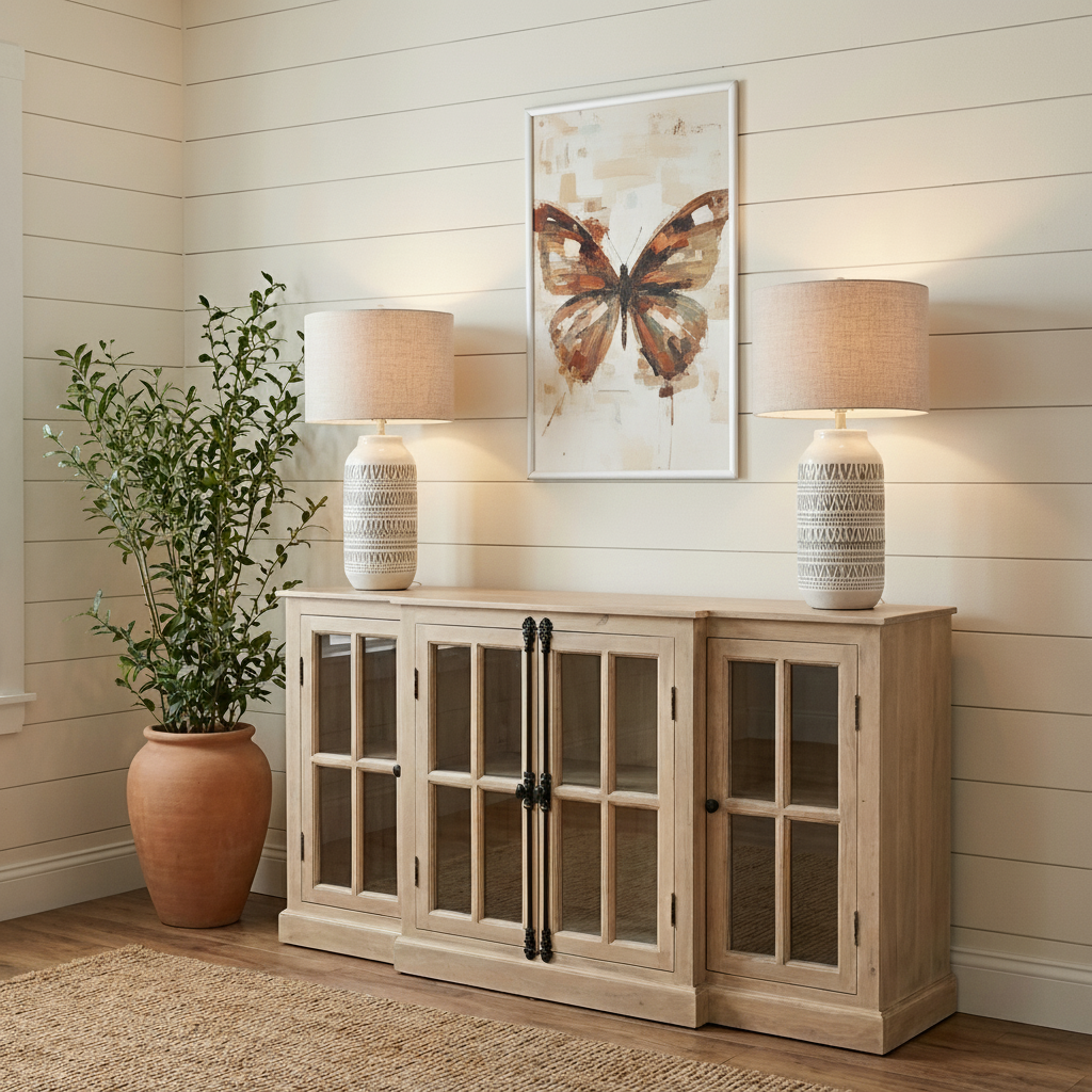 Billings 72" Acacia Breakfront 4 Door Sideboard - New White Wash