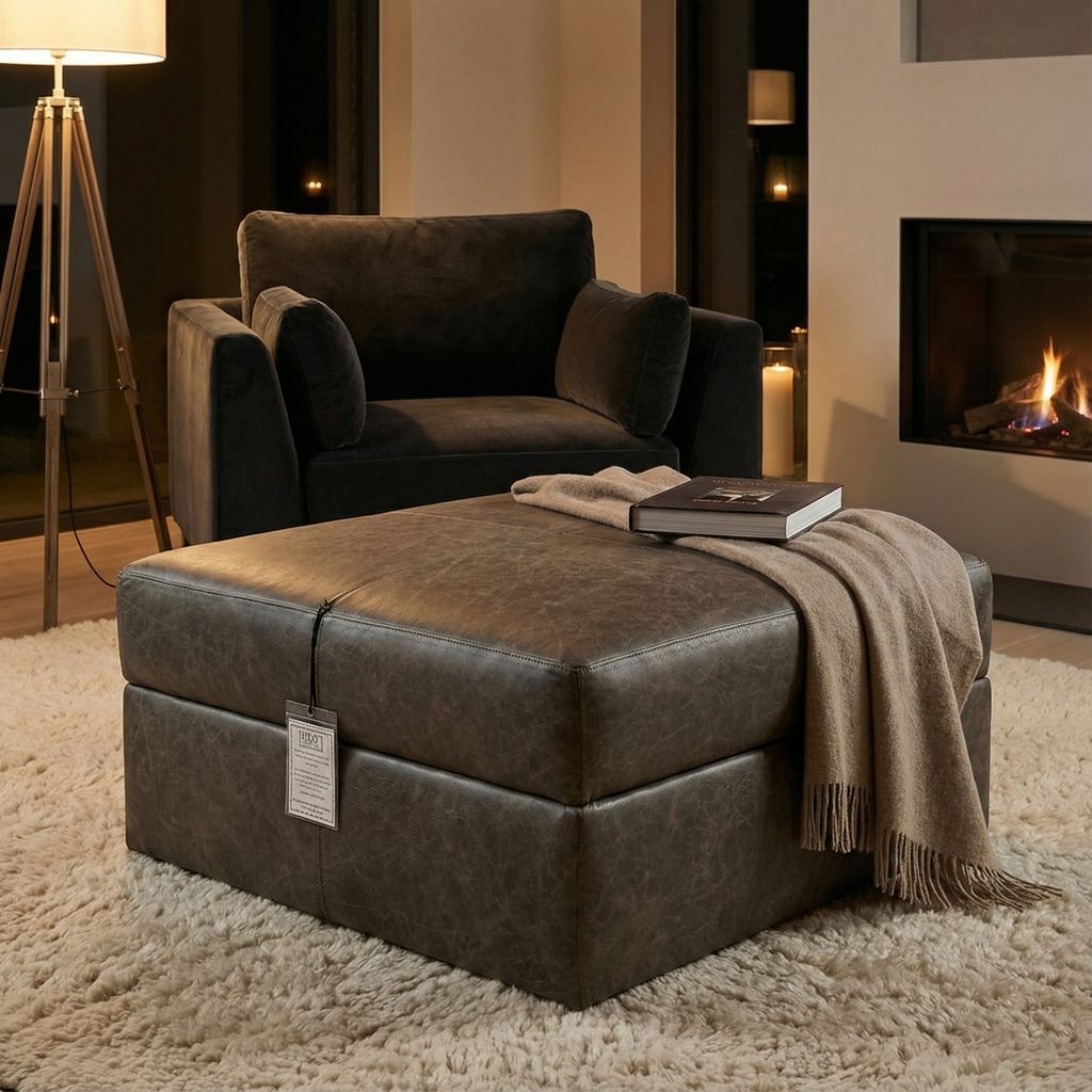 Bodie 36" Square Storage Top Grain Leather Ottoman - Omaha Cigar