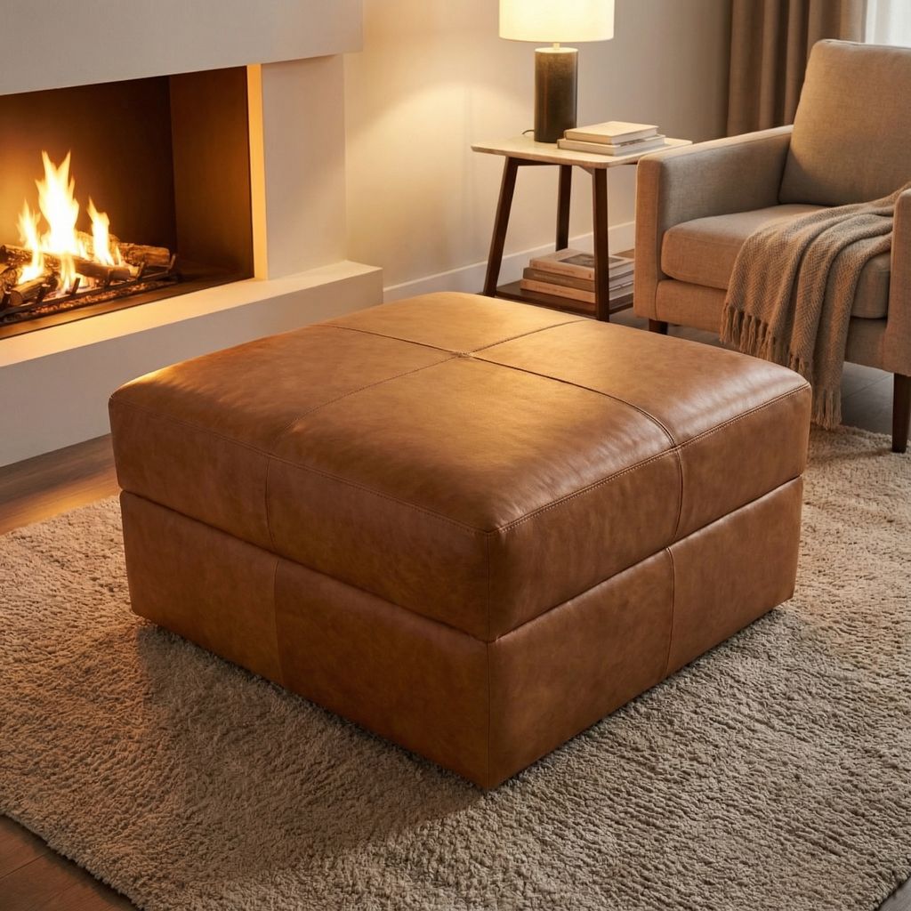 Bodie 36" Square Storage Top Grain Leather Ottoman - Desert Sand